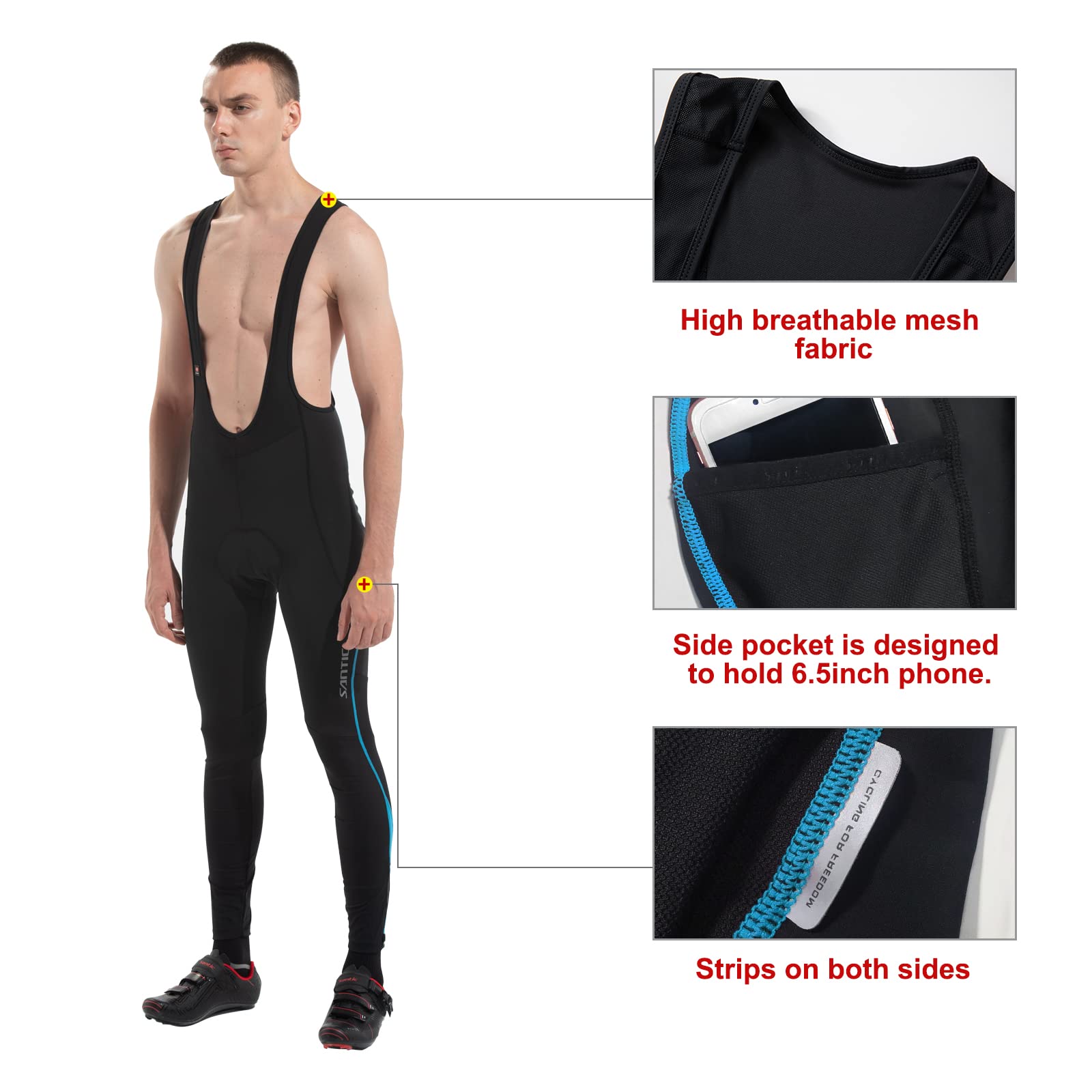 Santic Cuissard Cycliste Homme Longue Pantalon Velo Rembourré Cuissard VTT