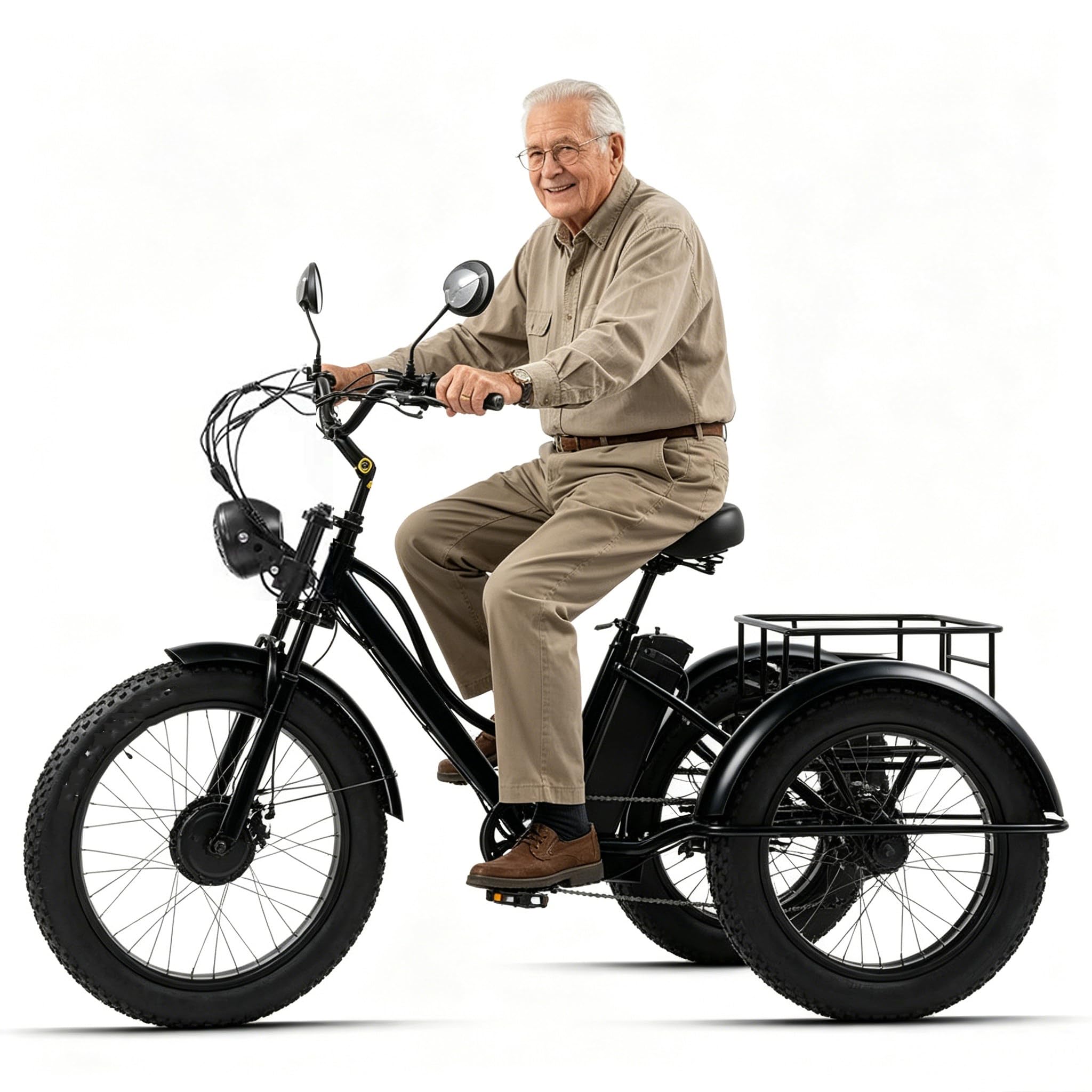 ZhouBSM 24'' 7 Speeds Electric Tricycle for Adults, Fat Tires 3-Wheel Bike with 48v 18ah Battery & 40 Miles Range, 3 Riding Modes, Large Storage Basket, Elderly Exercise Shopping Scooter Black