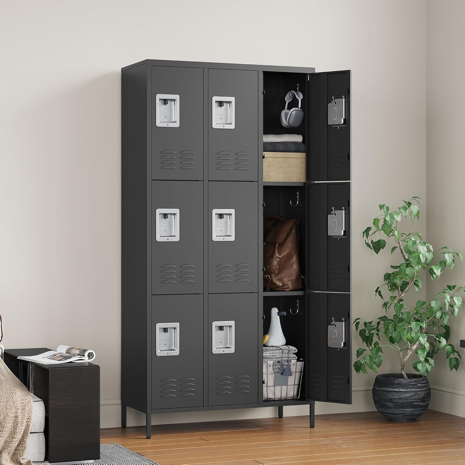 Letaya Metal Lockers for Employees-9 Door Storage Locker with Shelves and Lockable Steel Cabinet for School,Gym,Office,Staff(Black, 9 Door)