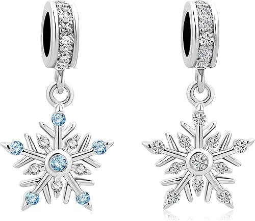 Miniatura 2 de MiiFort Abalorio de copo de nieve compatible con pulseras Pandora, collares, colgantes, piedra natal, circonita cúbica