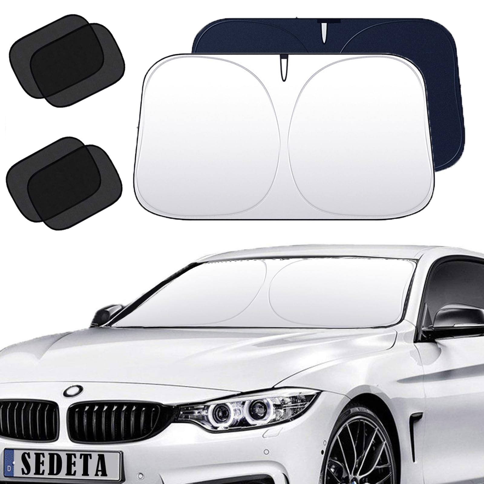 Car Sun Shade Windshield Cover, With 4 Side Window Sunshade, Foldable Front Window Sunshade, UV Block, Auto Interior Protection