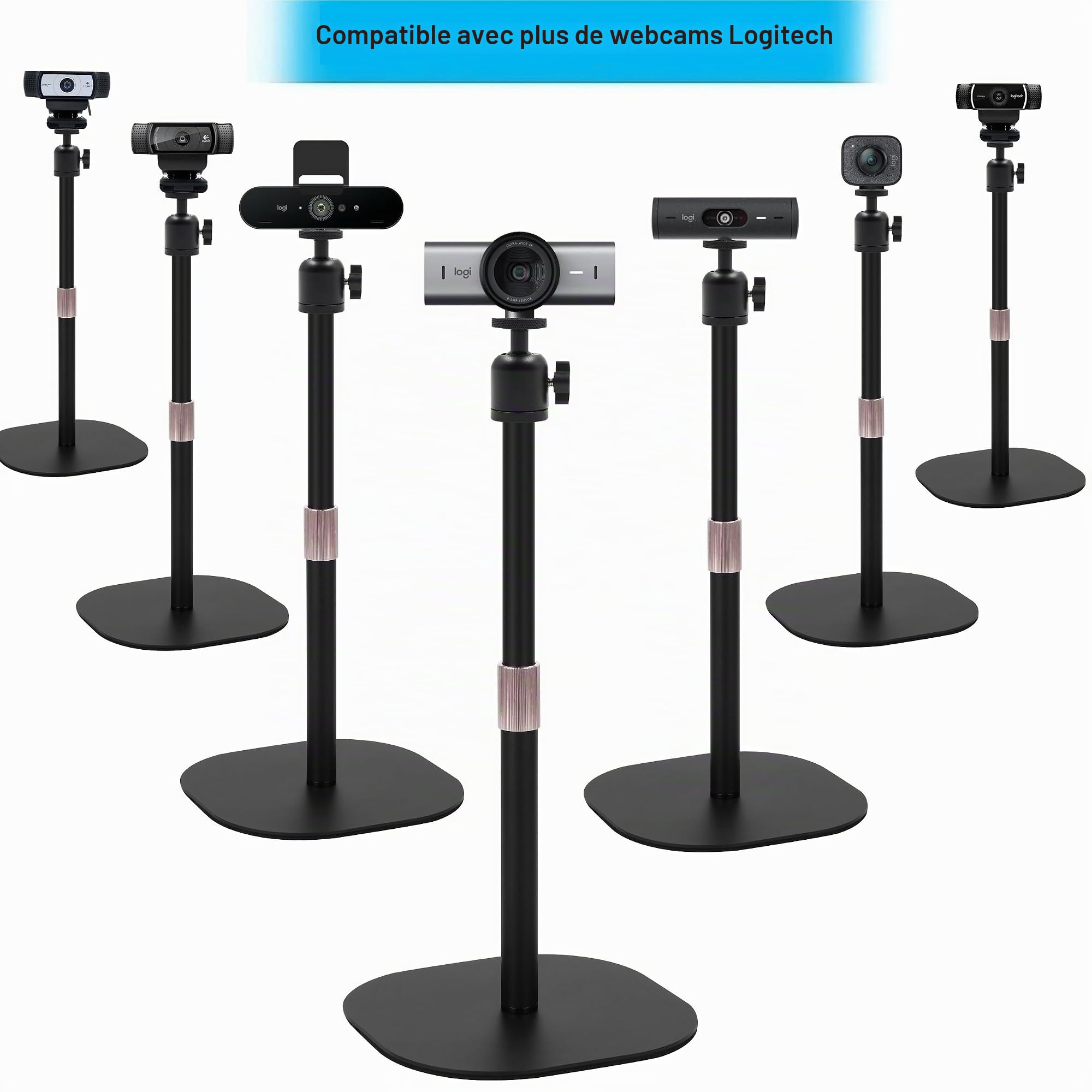 Support de webcam robuste, support trépied pour webcam de table compatible avec les webcams Logitech MX Brio 4K, Brio 4K, Brio 500