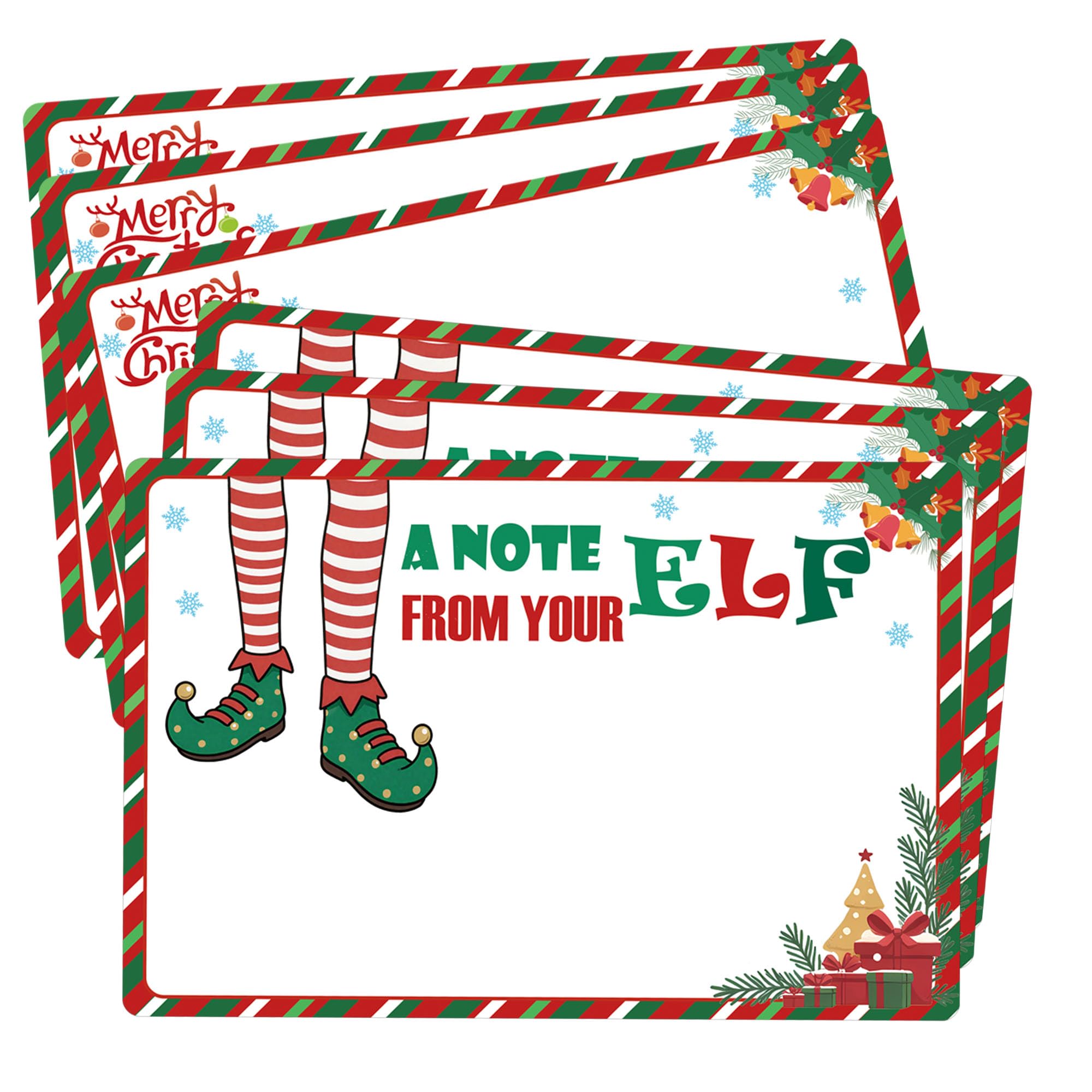 SMARSTICKER Christmas Elf Notes Cards 50PCS Magical Elves Letters Card A Note From Your Elfs Legs Letter for Winter Holiday Students, Surveillance Report Activities Stationery (Red)