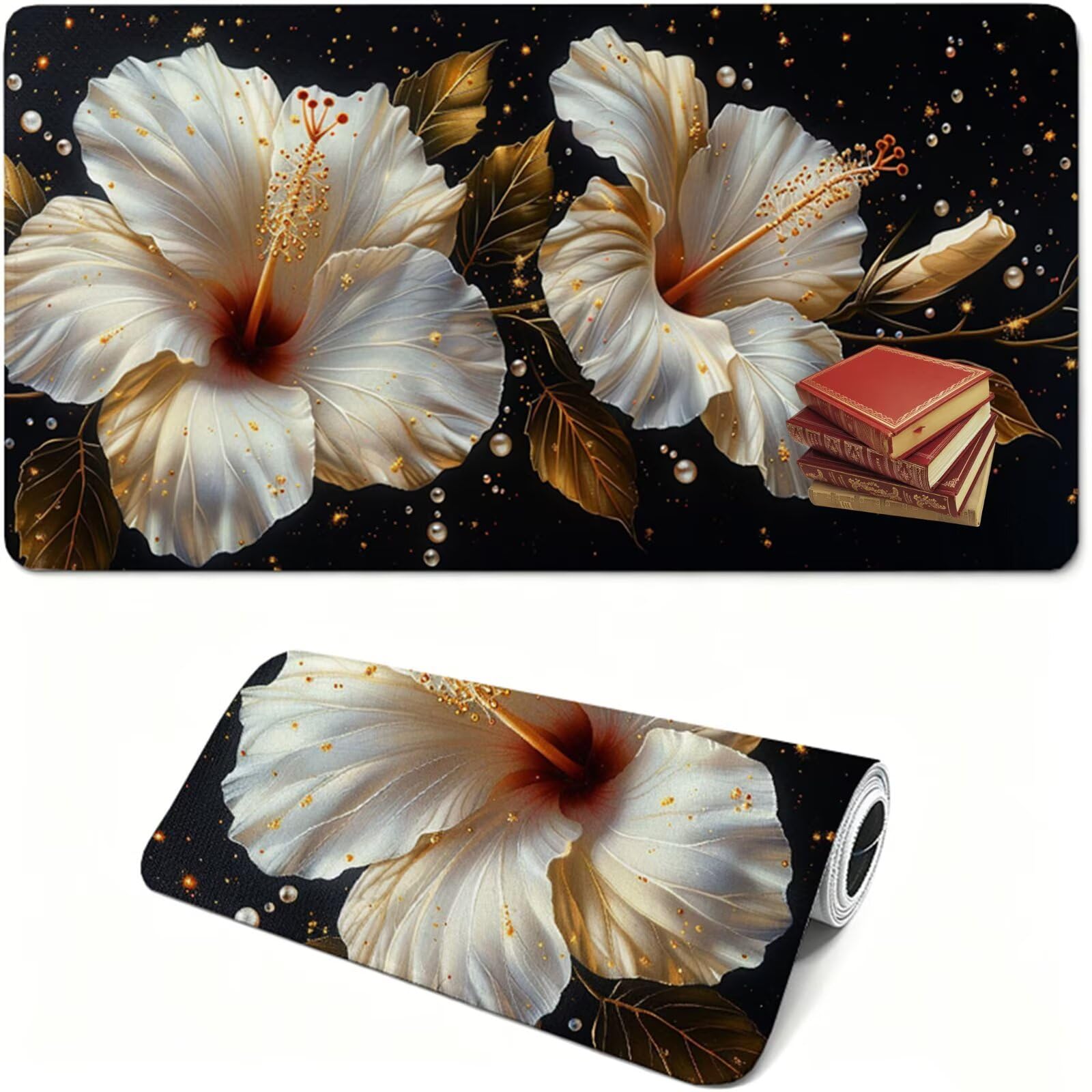 Podkładka pod mysz, 1400 x 600 x 3 MM czarna podkładka pod mysz, duża podkładka pod mysz do gier z kwiatem, wodoodporna, teksturowana, odporna na zużycie, zmywalna, do gier, domu i biura XF-208