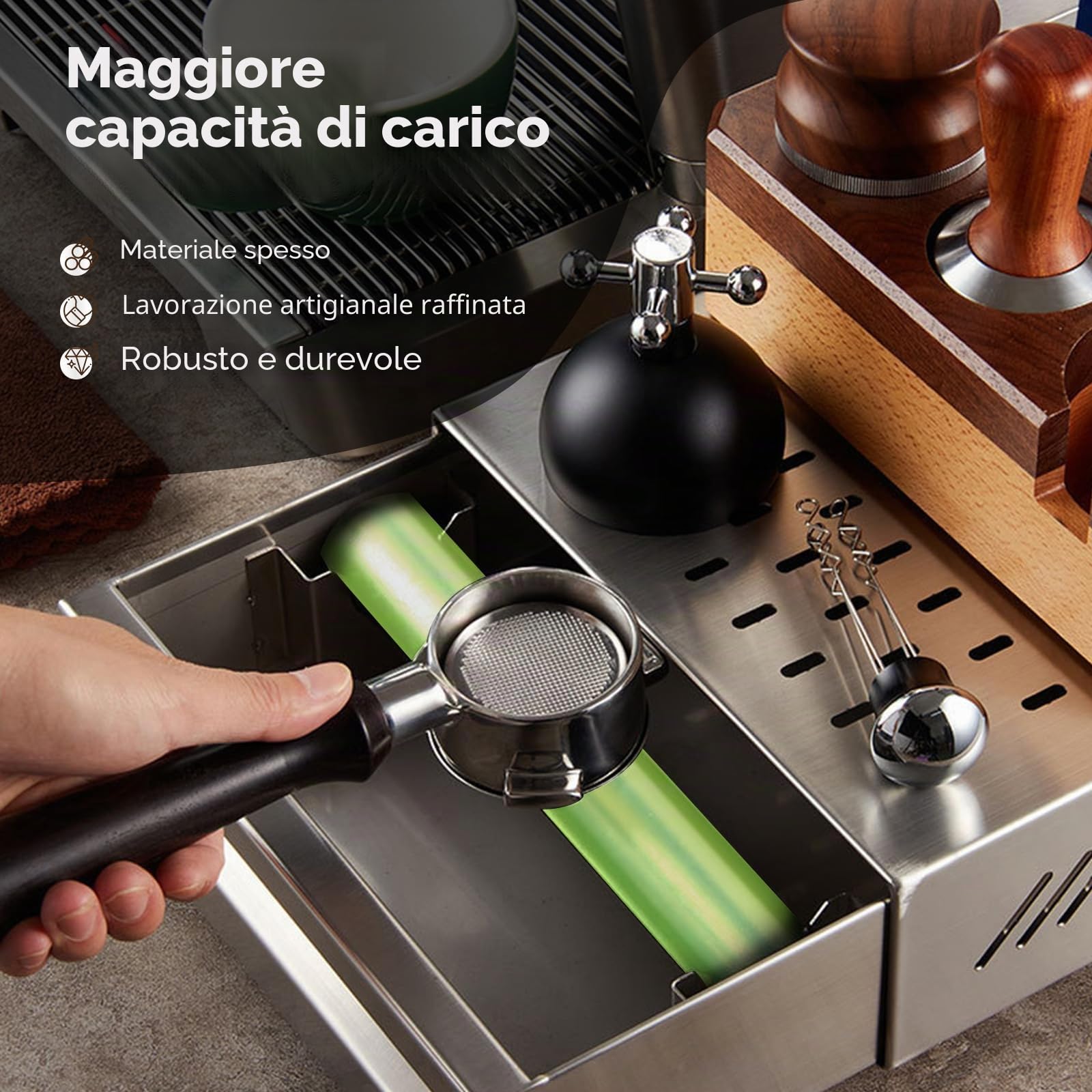 Contenitore Fondi Caffe Cassetto Fondi Caffe in Acciaio Inossidabile Knock Box Coffee Station Cassetto Battifondi Caffè con Asta Gommata
