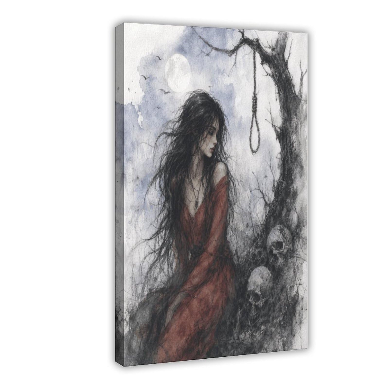 W7c8u2x3 Frame-Style-15 Woman By Hanging Noose Canvas Wall Art, Gothic Art Bedside