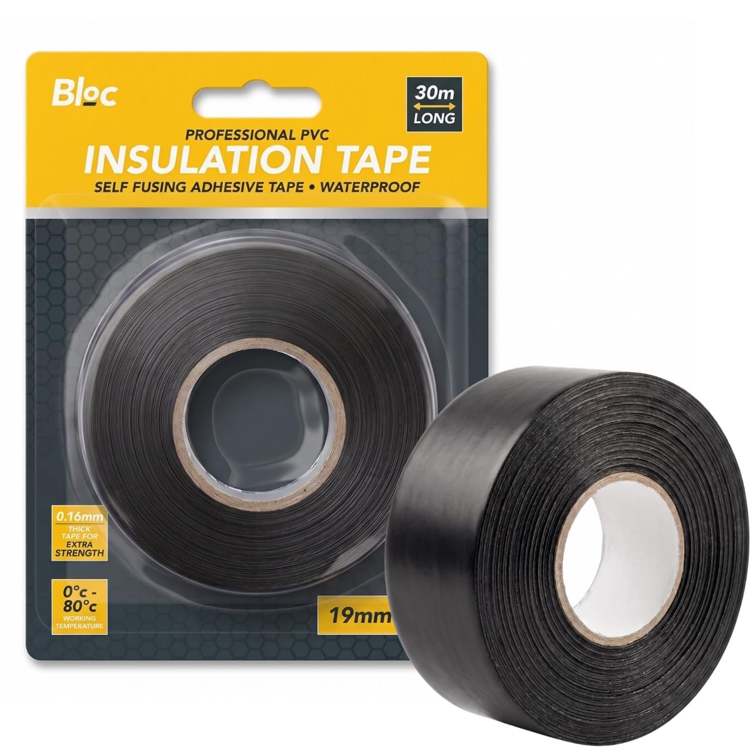 Black PVC Professional Insulating Tape Roll, 30 metres - Waterproof, Ideal for Electrical Repairs & Insulation