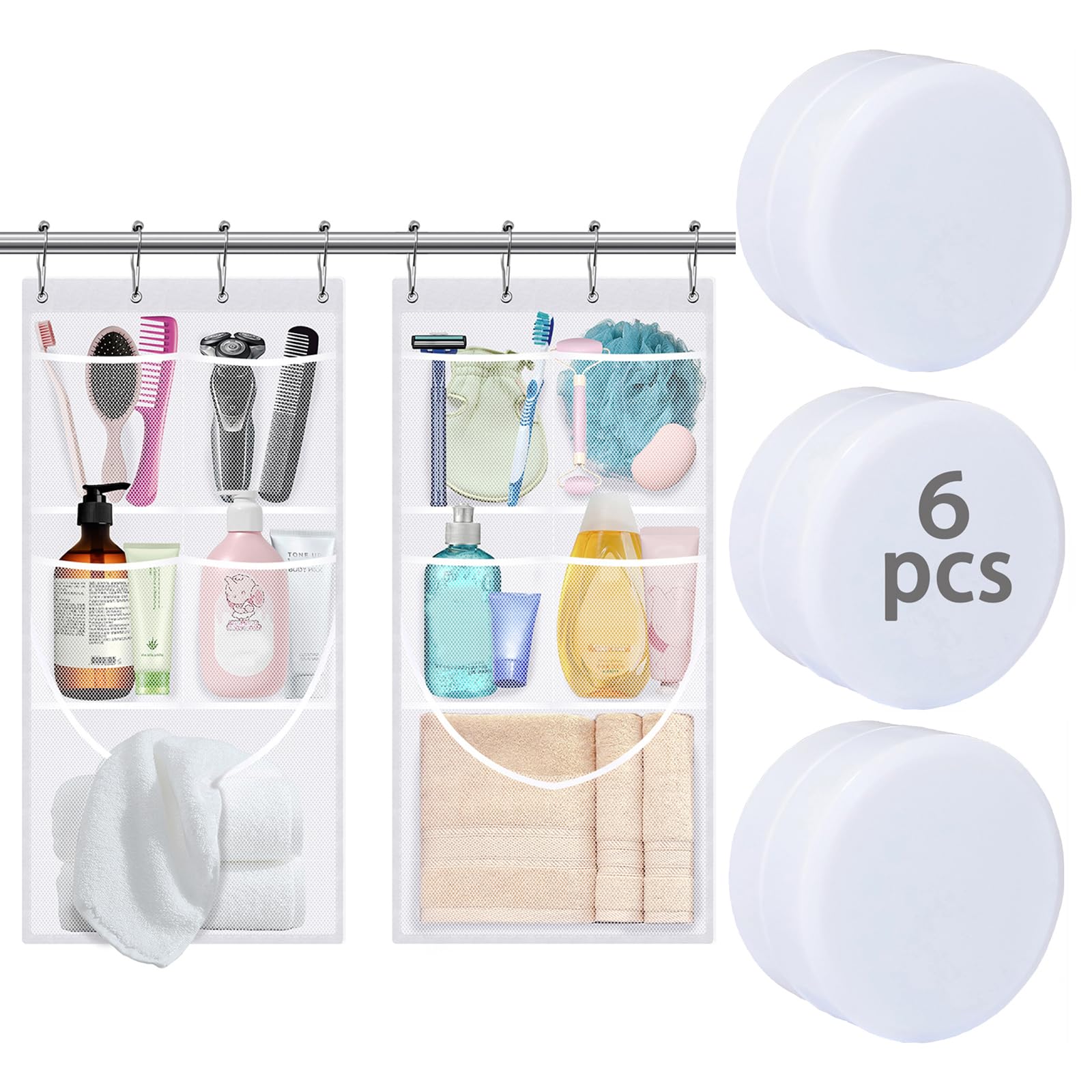 EMLTHORY 6pcs Shower Curtain Weights 2 pcs Mesh Shower Caddy Hanging Bathroom Products Shower Curtain Pockets and Weights