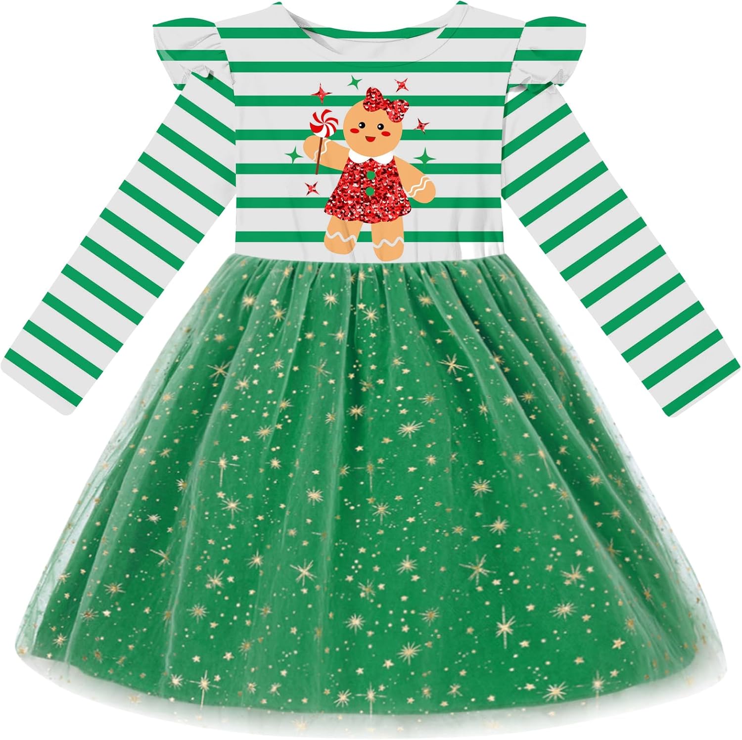 Toddler Girls Christmas Tulle Dress Sequin Princess Party Dresses Long Sleeve Xmas Clothes 2-6 Years