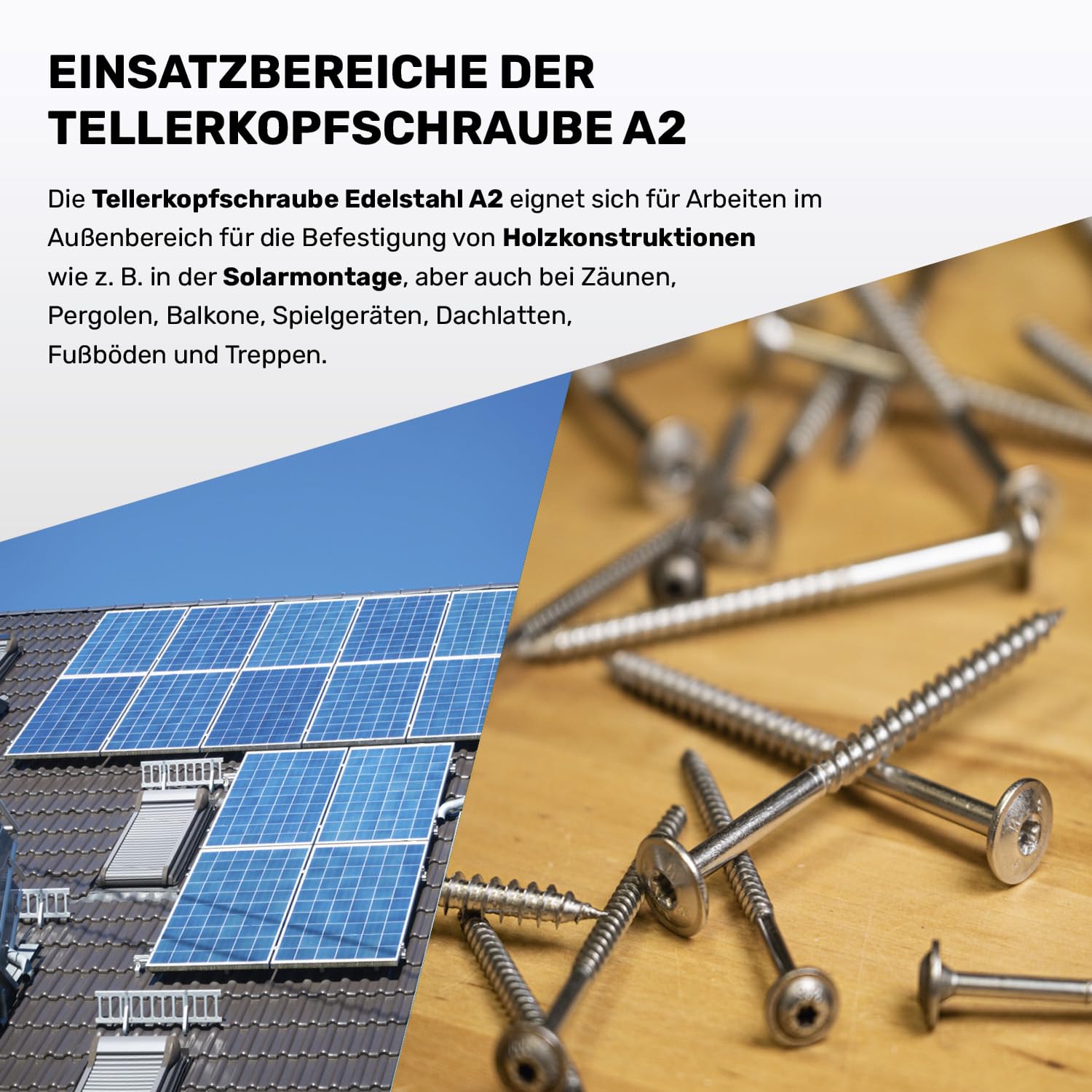 PARCO Tellerkopfschrauben Edelstahl A2 6x120mm - 100 Stück, ideal um ein - Gartenhaus, Terrassenüberdachung, Gartenzaun, Carport, Vordach oder eine Gartenhütte ohne Unterlegscheiben aufzubauen