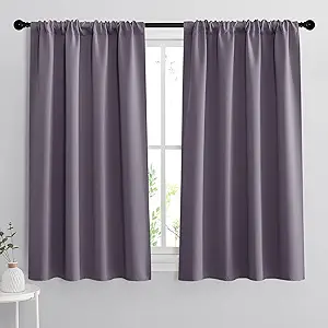 RYB HOME Blackout Curtains for Bedroom - Thermal Insulating Privacy Window Curtains for Kids Nursey Dining Bathroom Home Office Decor, Width 42 x Length 45 inches, Greyish Purple, 2 Panels