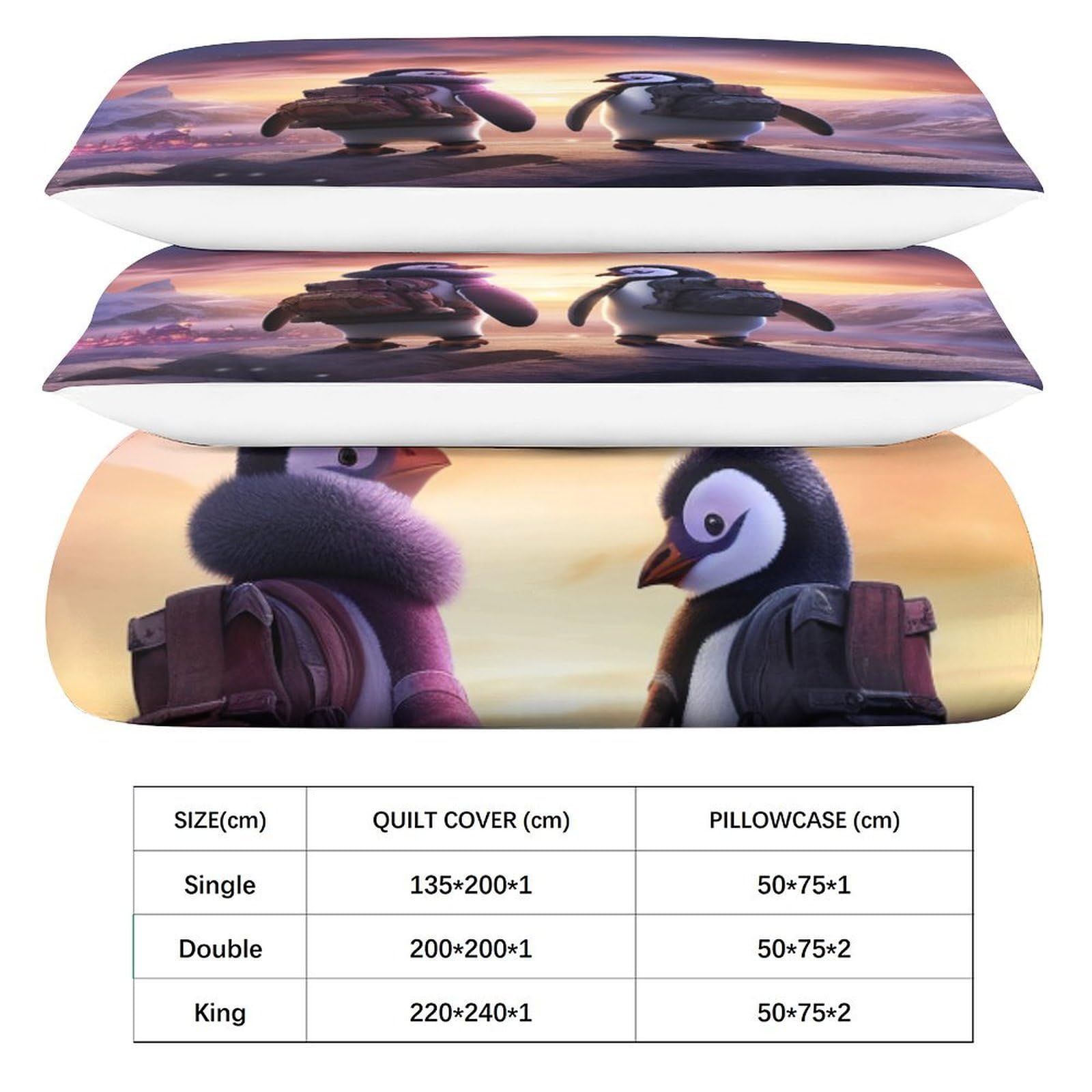 Pärchen Pinguin 3D-Gedruckter Bettwäsche-Set Mit Bettbezug-Set Bedruckt Für Kinder Teenager ErwachseneTagesdecke Bezug Mit Weich Leicht Leichte Pinguin Geschenk Duvet Cover 3-piece King（220x240cm）