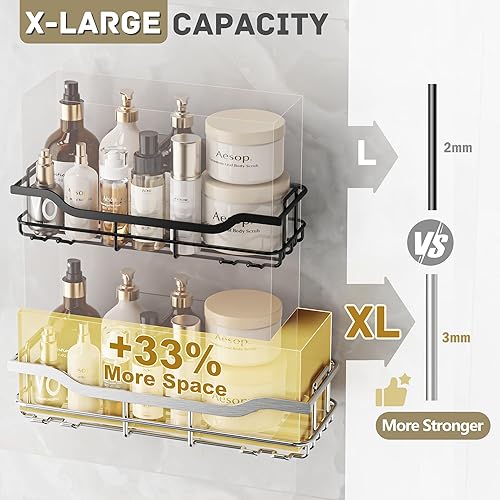 Miniatura 2 de OMAIRA Paquete de 3 organizadores de ducha con soporte para jabón, adhesivo a prueba de óxido, sin taladros, carga resistente, organizador de ducha,