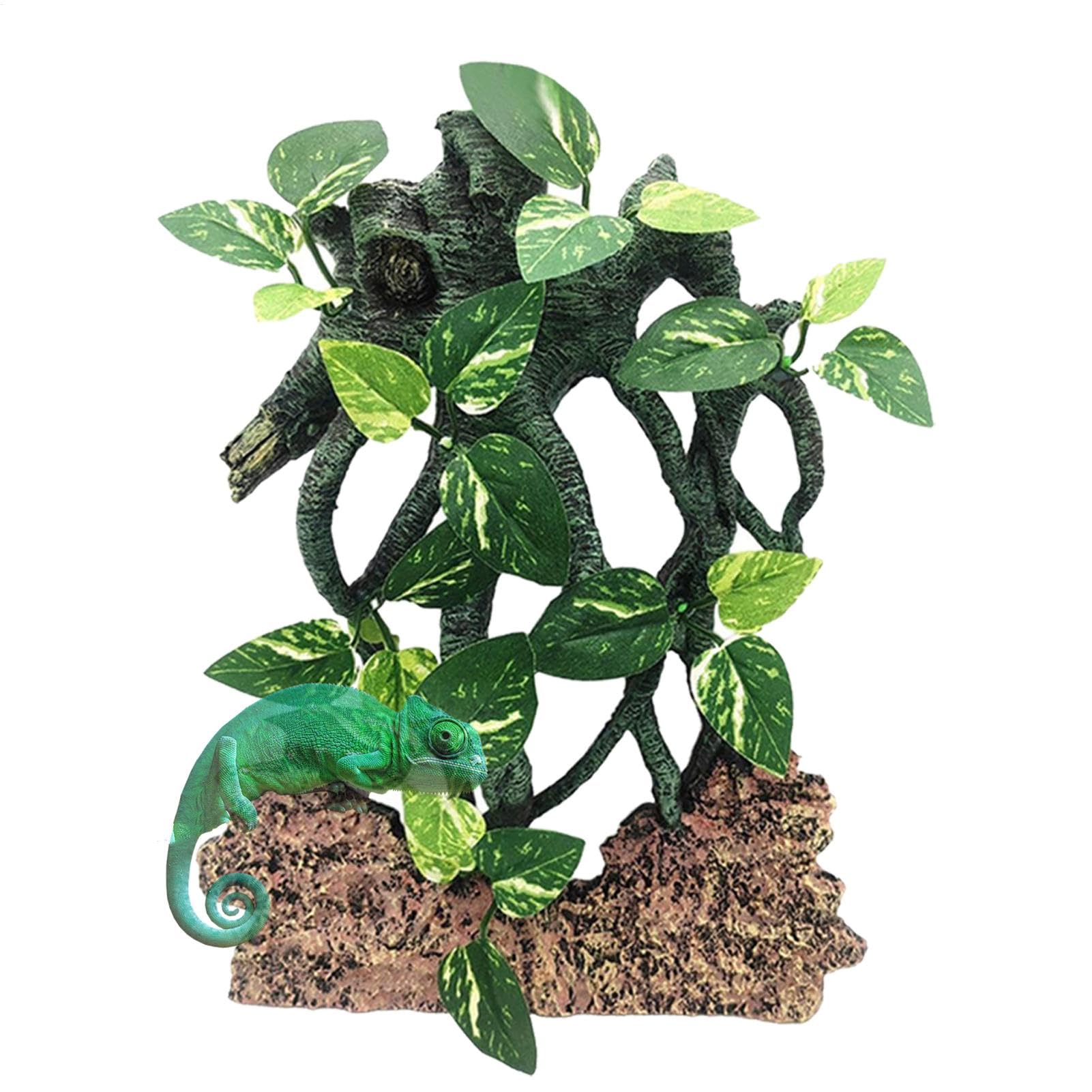 Decoración del tanque de serpientes, ramas para reptiles - Rama del árbol de succión con hojas,Decoración de la jaula de camaleón, decoración del terrario de serpiente, accesorios de tanques de lagart