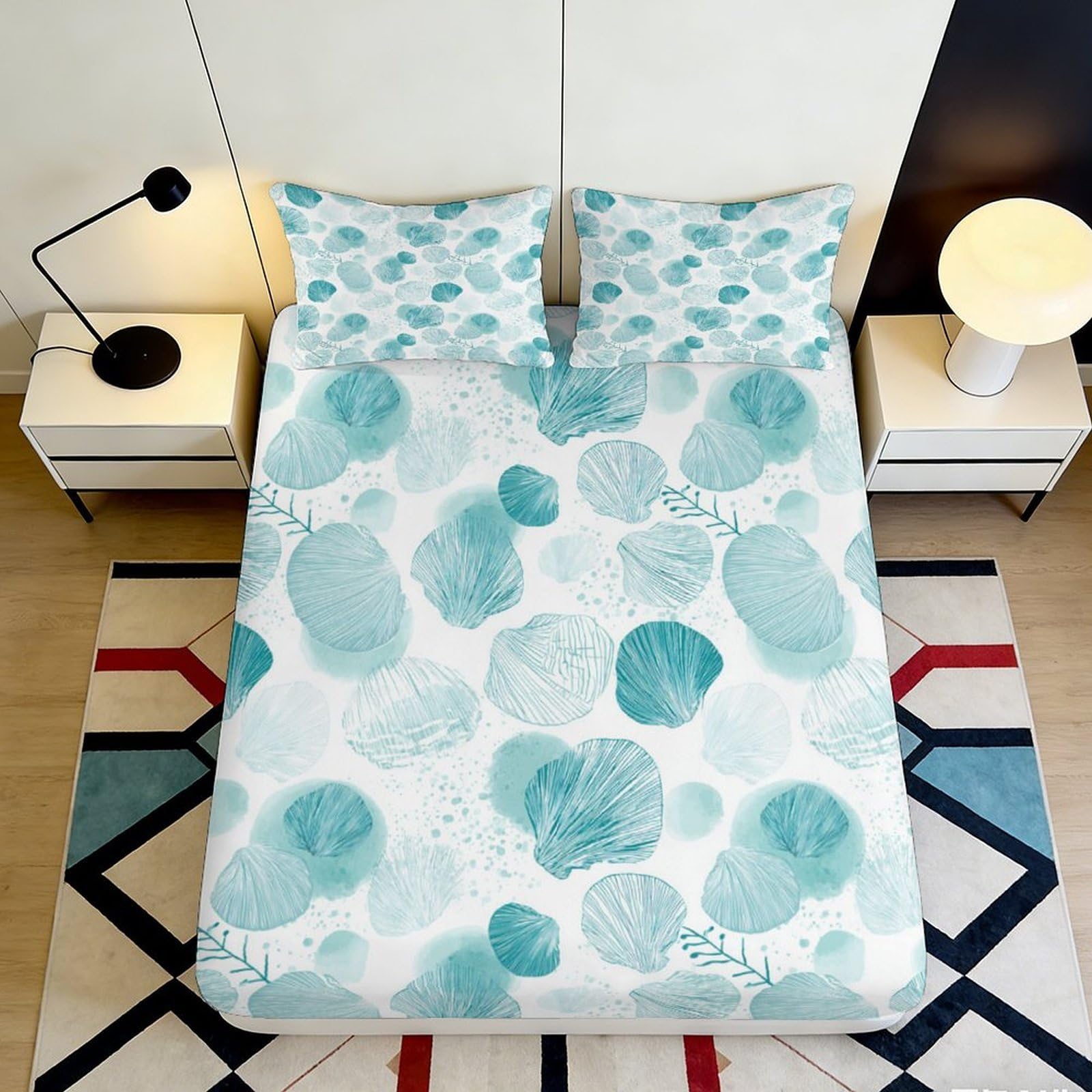 Jqzkxnhpbr Style-7 3D Printed Aqua Watercolor Fitted Sheet Microfiber Soft Abstract Leaf Mattress Cover Bedroom Decor, Anti-Slip, Machine Washable, Dustproof 90X200x25cm