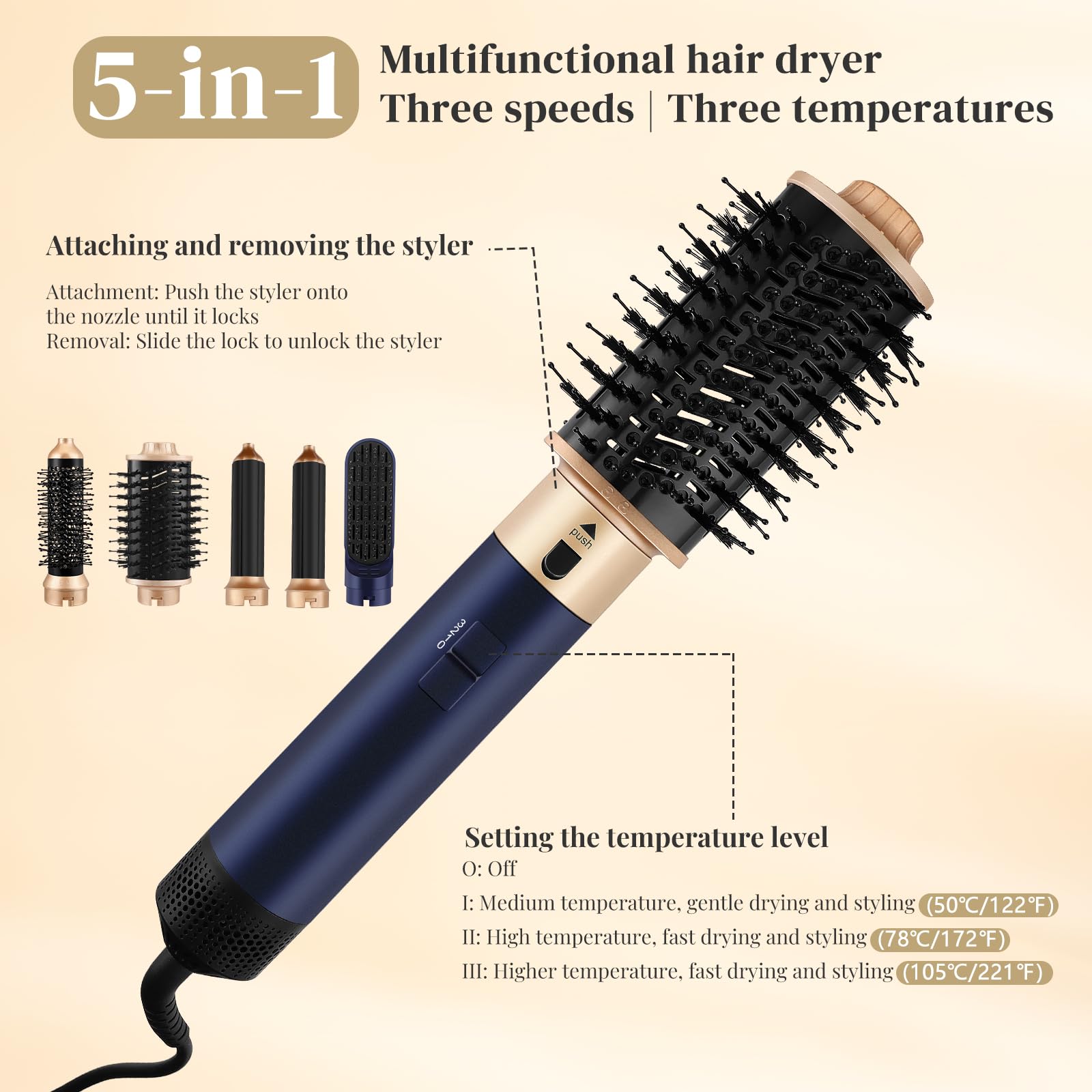 Airstyler, Set 5 In 1 Per Lo Styling Dei Capelli Con Spazzola Ad Aria Calda Ferro Arricciacapelli Automatico E Spazzola Lisciante Aggiungi Volume Liscia Arriccia E Acconcia I Tuoi Capelli