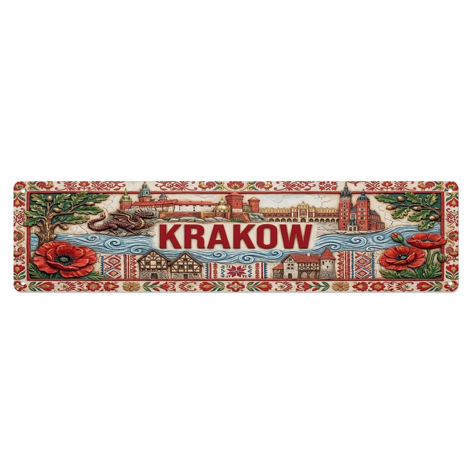 Gead 4X16inch Style Vintage Krakow Poland Flag Pattern Metal Tin Sign