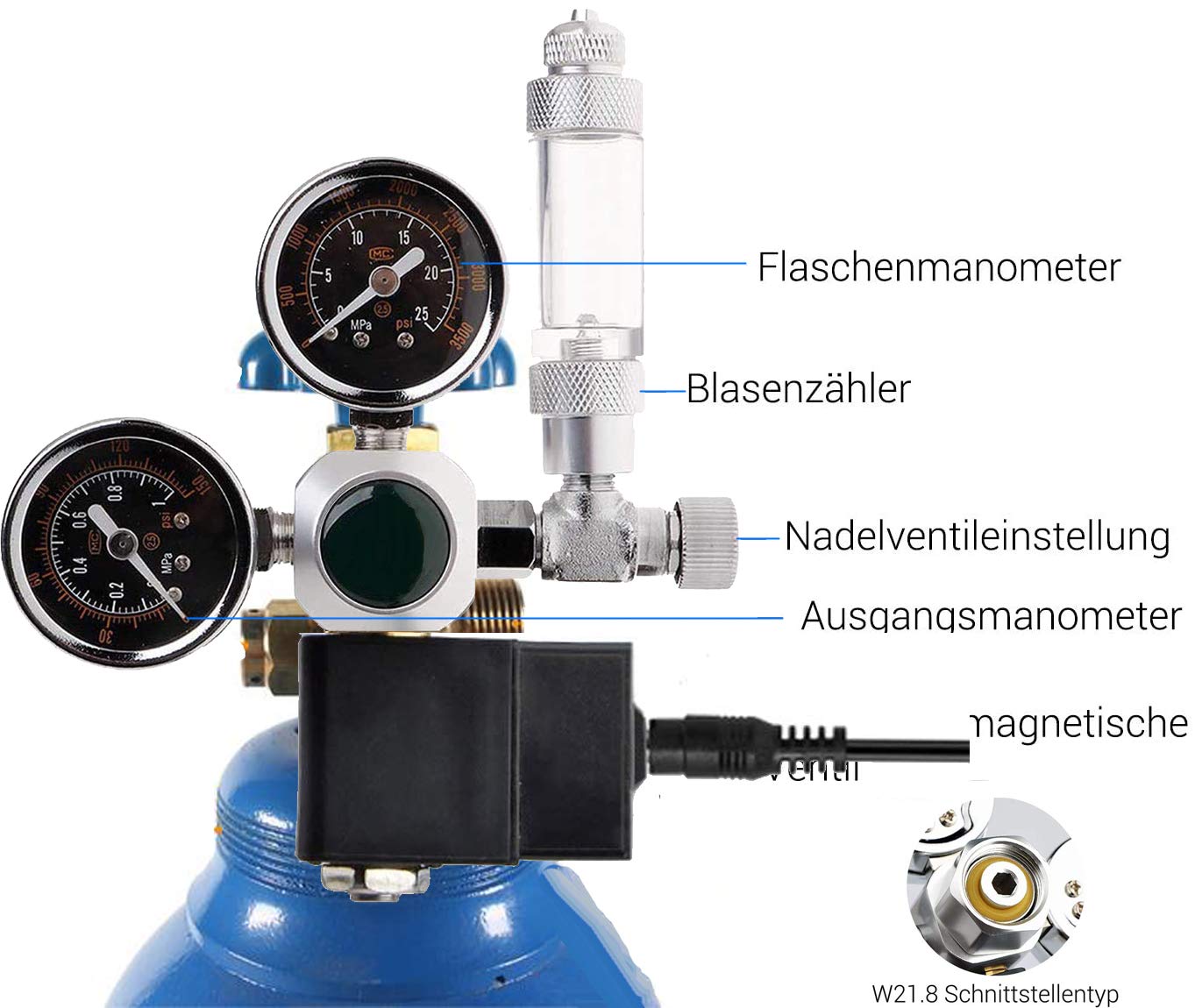 OrangeClub CO₂-Druckminderer Mit Magnetventil & Rückschlagventil – W21.8 Anschluss Für Aquarium