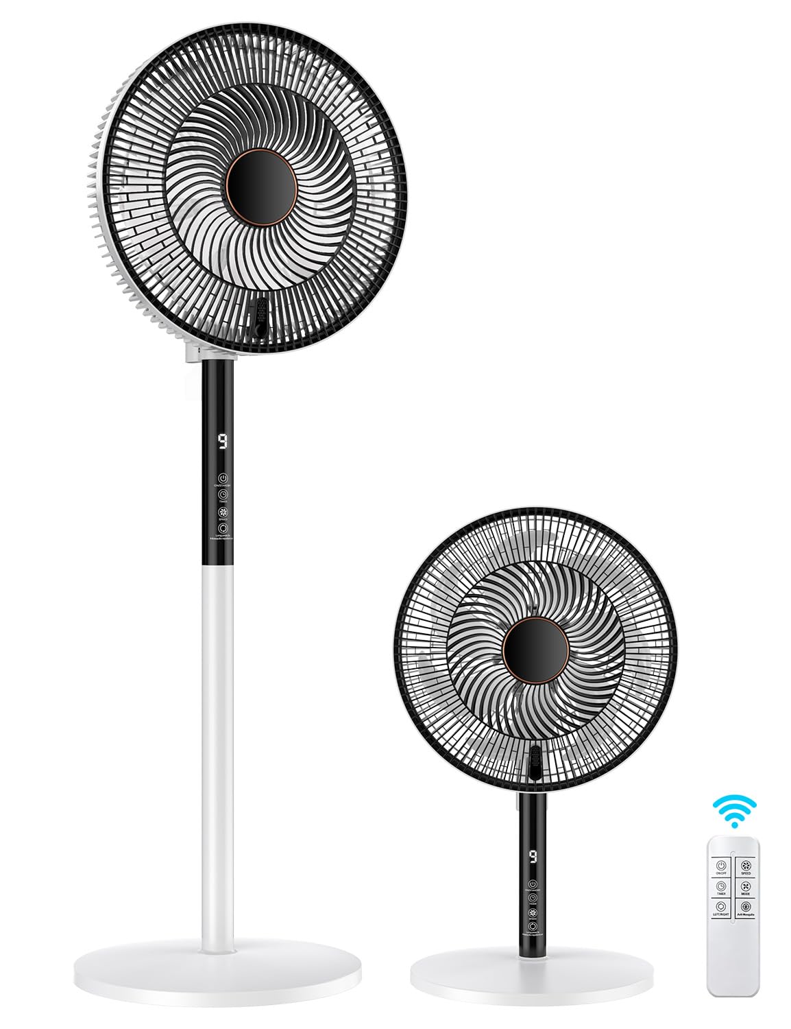 Rintea Ventilatore a Piantana, 22W, 9 Velocità Ventilatore Silenzioso con Telecomando,Oscillazione 90°, 4 Modalità, Flusso d'Aria Potente, Altezza Regolabile, Ideale per Casa e Ufficio