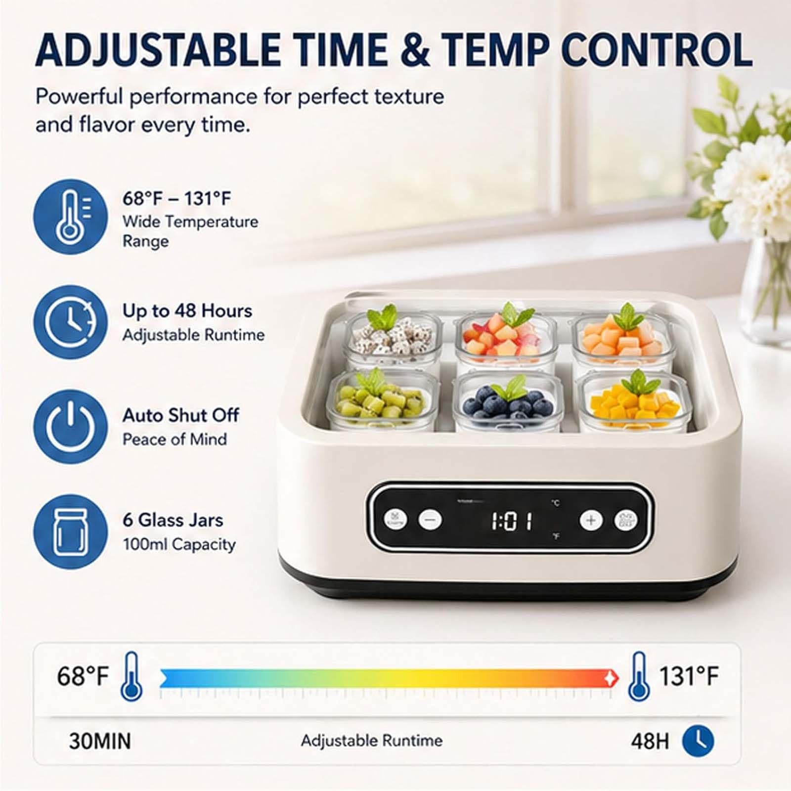 Yogurtiera con 6 barattoli da 250 ml, Yogurtiera digitale da 1,5 L
