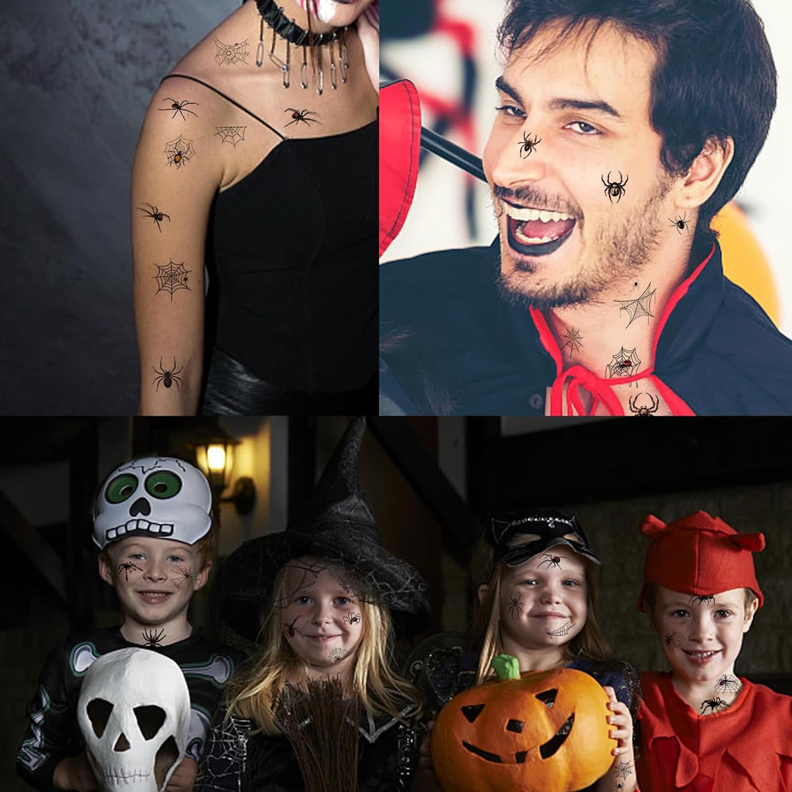 Halloween Tatuaggi Temporanei Ragni, 10 Fogli Ragno Tatuaggio Temporaneo, Ragnatela Tatuaggi temporanei, Tatuaggi Temporanei Adesivi Halloween per Halloween Mascherata Carnevale