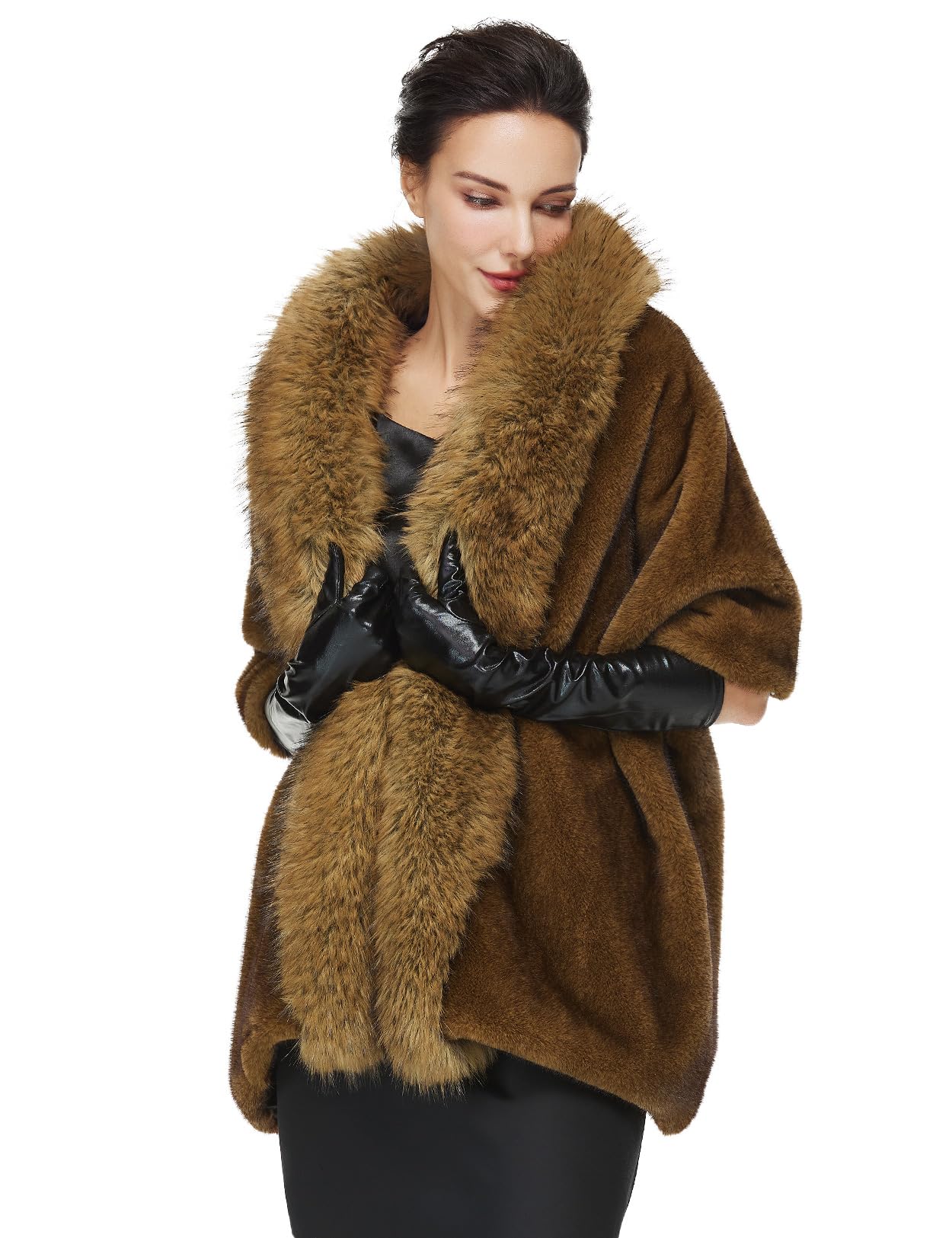 BEAUTELICATE Chal de Piel Sintética con Ribete de Piel de Zorro Sintética Poncho Estola de Pelo Mujer Cardigan para Boda Fiesta Invierno