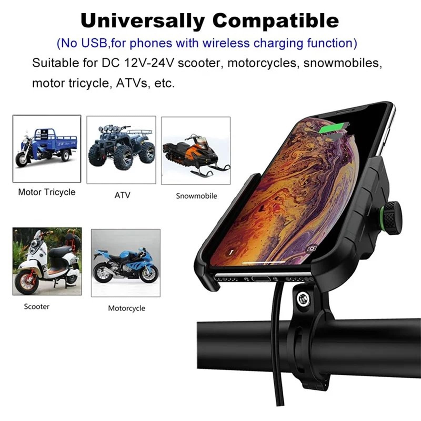 Supporto Cellulare Moto Supporto Per Telefono Per Moto Alluminio Manubrio Bicicletta Cellulare Girevole A 360° Scooter Bici(M8S Without Charger)
