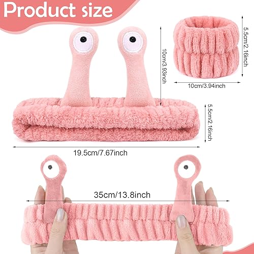 Miniatura 2 de Nakraly Juego de 3 diademas y muñequeras de spa de caracol, diademas de maquillaje para lavar la cara, diademas para el cuidado de la piel con