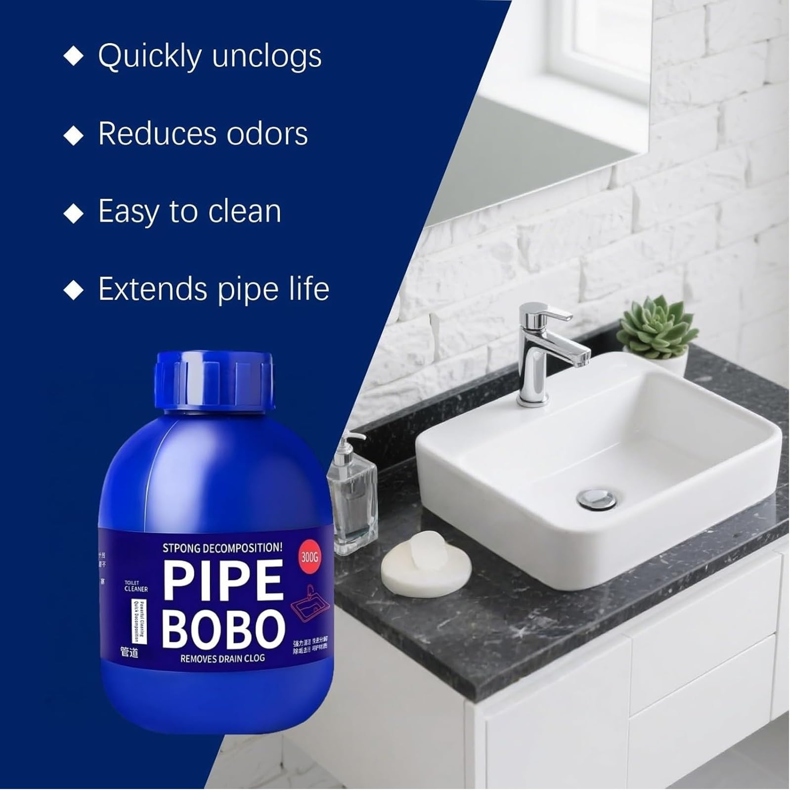 Pipe Drain Unblocker, Powerful Pipe Dredge Agent for Outdoor, Kitchen, Bathroom, Shower, Toilet, Sink and Drain Cleaner, Professional Dredge Agent, Safe for Pipes and Septic Systems(1Pc)