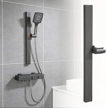 Shower Slide Bar, Wall Mount Shower Head Slide Bar with Height/Angle Adjustable Handheld Shower Holder for Bathroom, Cover Existing Holes, Adhesive&Drilling Installation Gun Gray, 27.6in