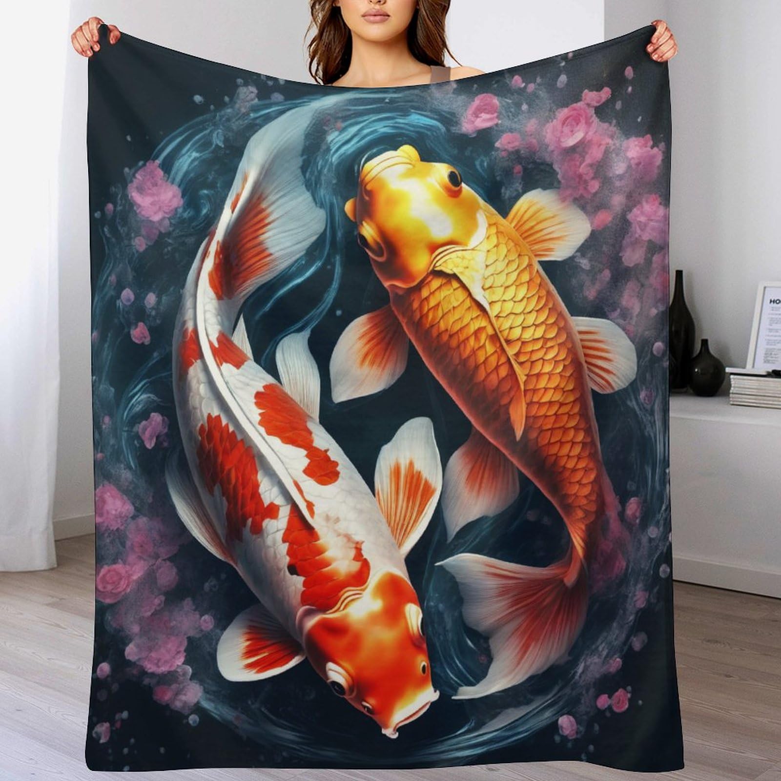 Couverture koi en flannel douce et respirante pour lit et canapé