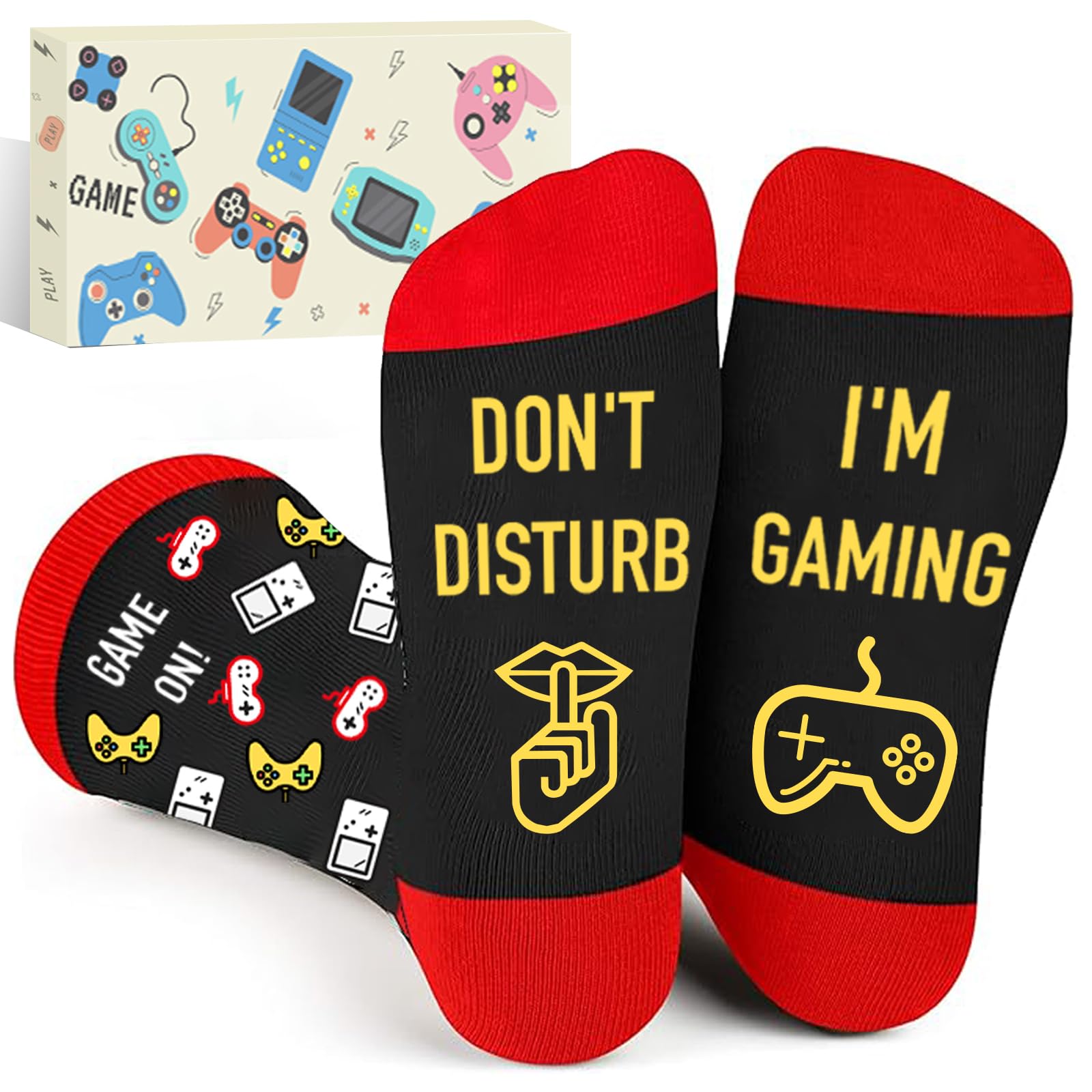 Calzini Da Gioco Divertenti "Do Not DISTURB, I‘M GAMING’" in Cotone di Lusso - Regalo Perfetto per Adolescenti, Uomini, Natale - Taglia Unica EU 39-45