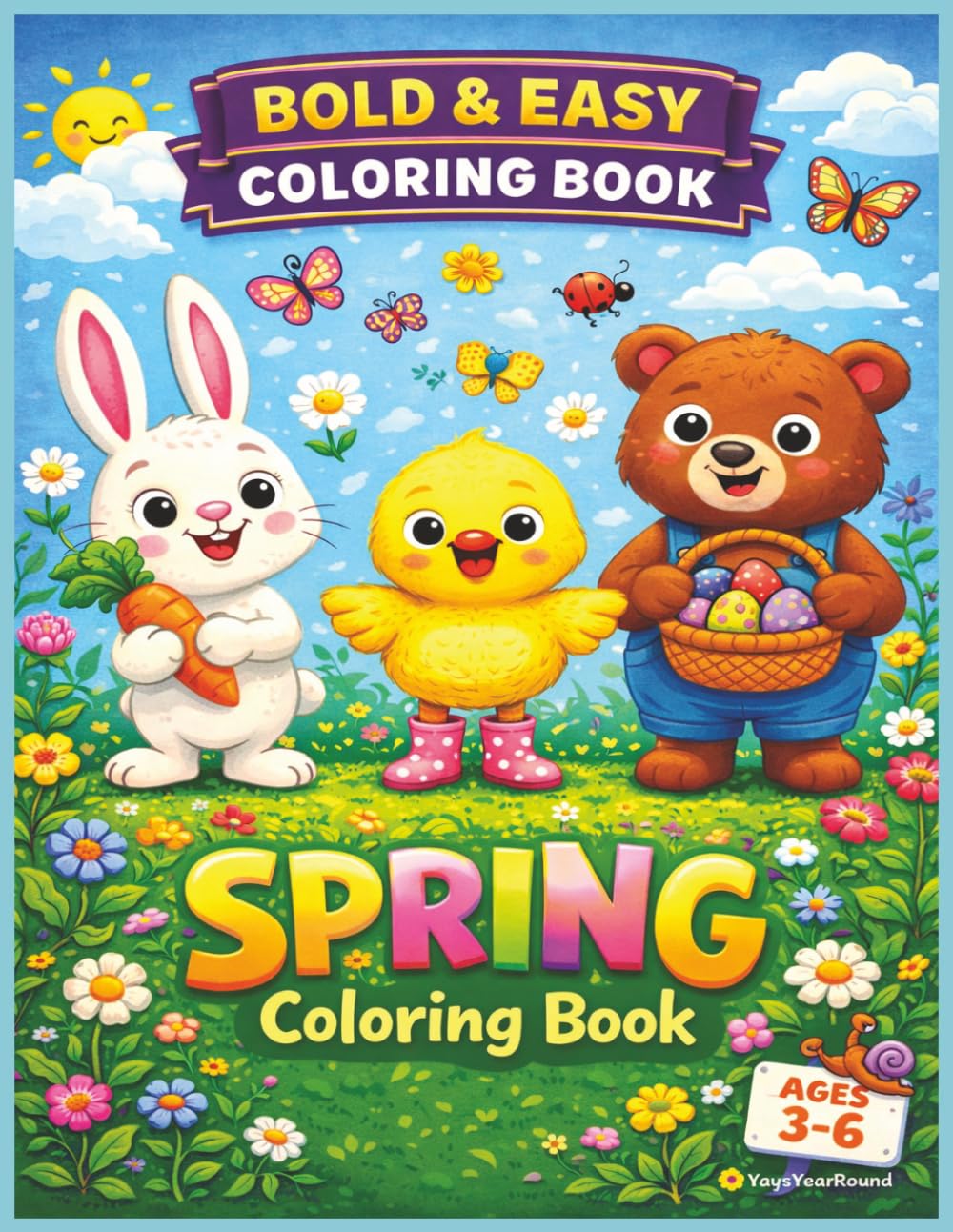 Spring Coloring Book for Kids: Bold and Easy Flowers, Bugs, and Cute Spring Scenes for Toddlers and Kids Ages 3-6