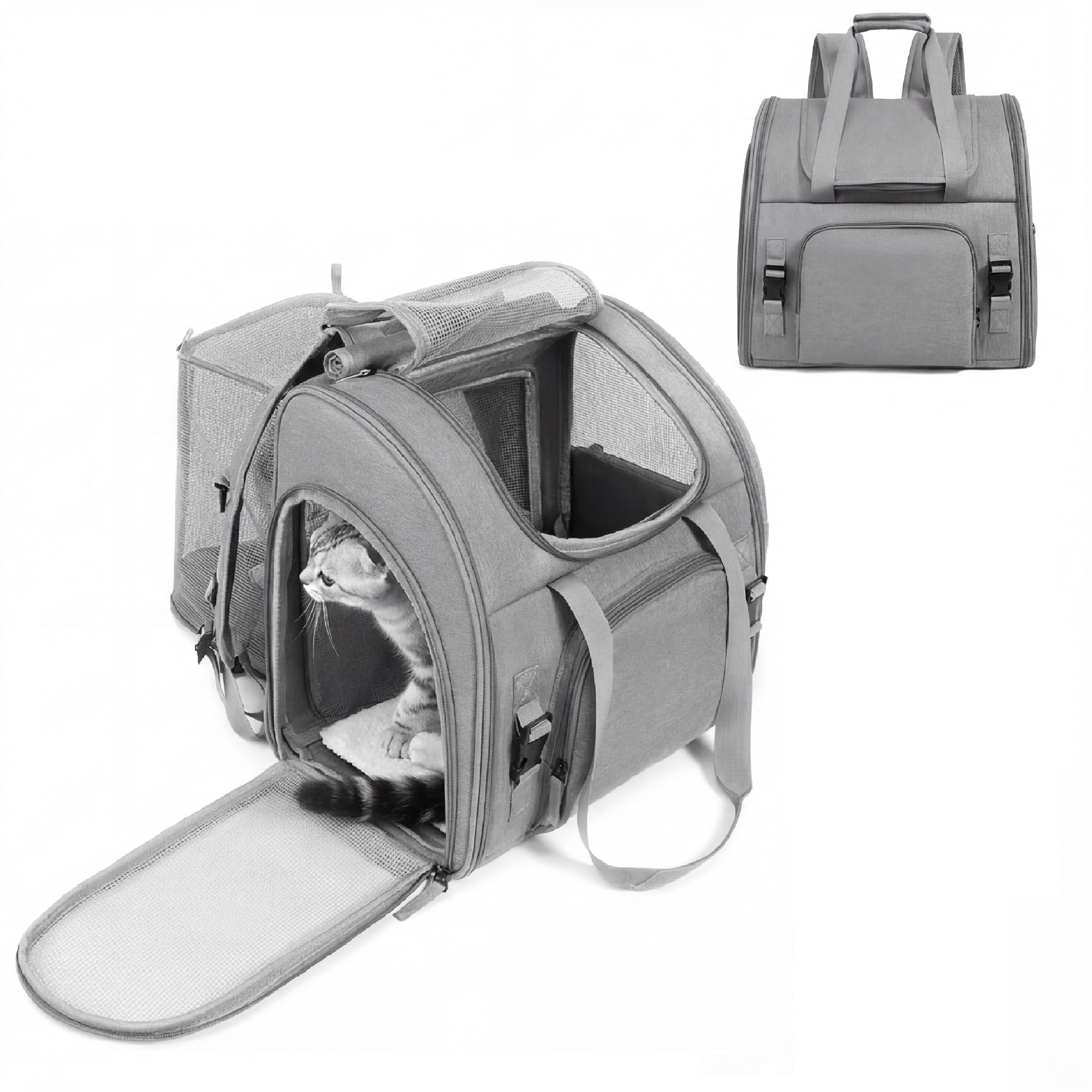 Cat Carrier Backpack,Expandable Foldable Pet Travel Backpack Portable Dog Carrier Bag Lightweight Airline Approved Pet Carrier Dog Travel Crate Carriers for Dogs Cat Carry Bag-Grey