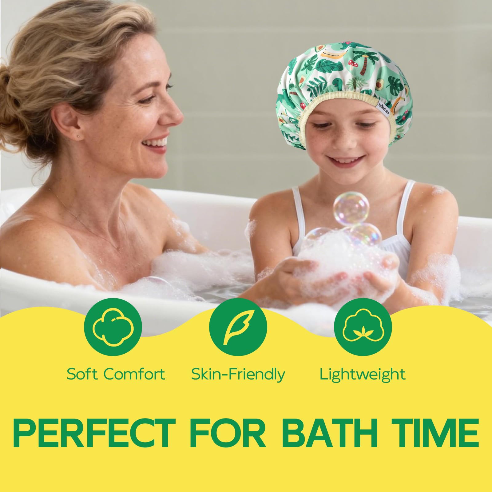 Years calm Bonnet de douche pour enfants, imperméable et réutilisable avec double couche et bande élastique douce, bonnet de bain lavable pour enfants, idéal pour le bain quotidien