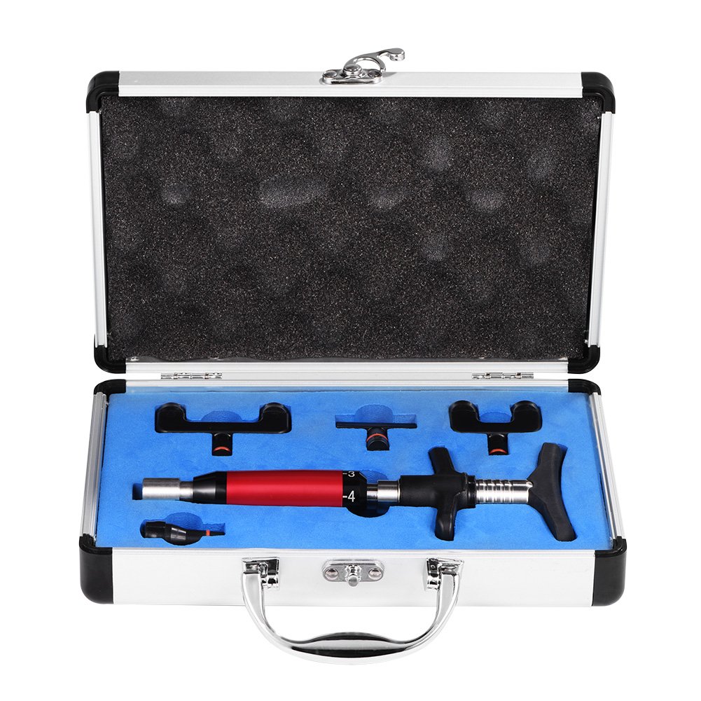 Pistola quiropráctica manual Corrector Quiropráctico Masajeador de ajuste de columna vertebral con cuatro cabezales de masaje intercambiables (manual cuatro cabezas)
