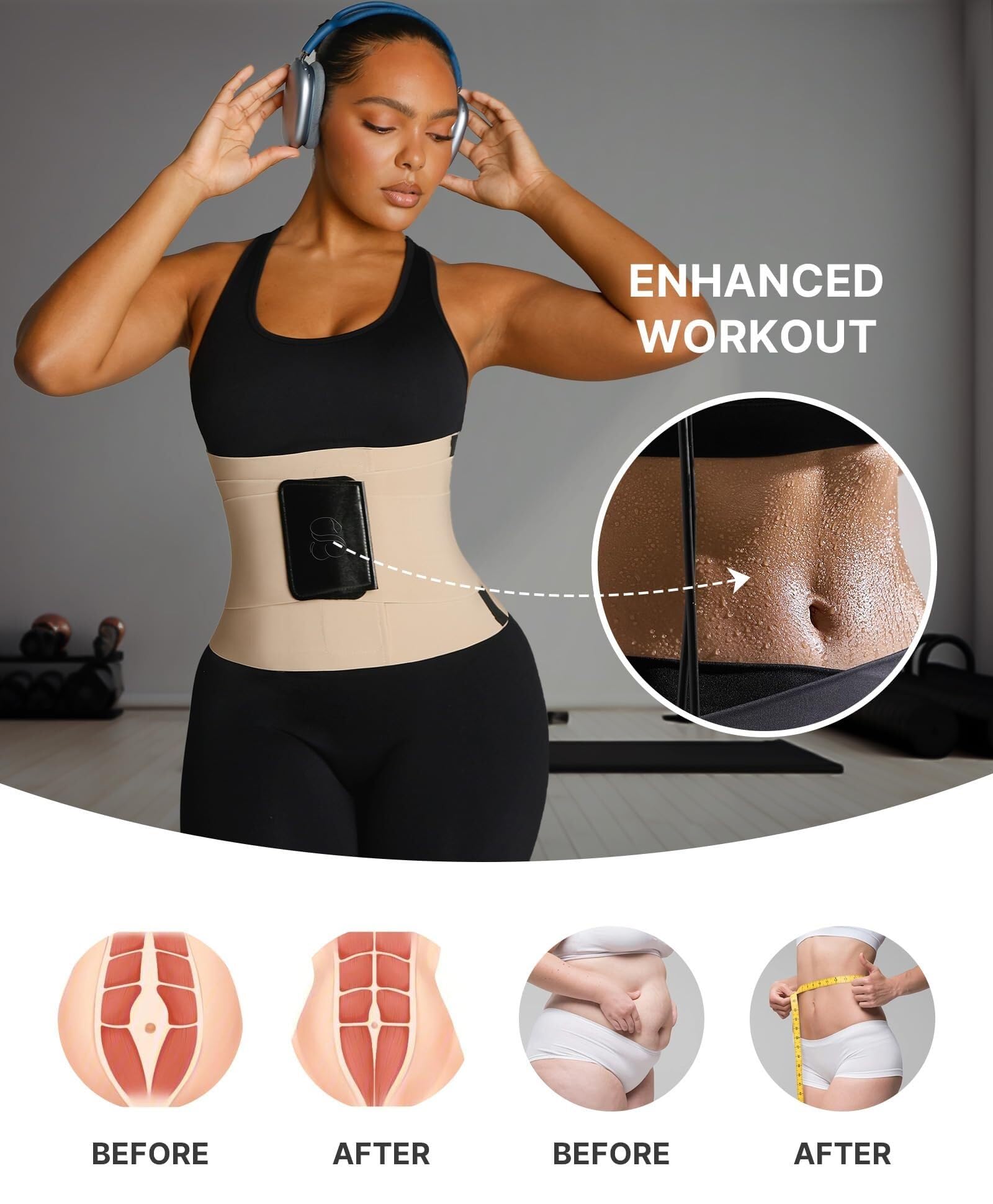 Fascia Lombare Schiena Cintura Di Supporto For Vita E Addome, Trainer Addominale Ergonomico Elastica(Black,Large)