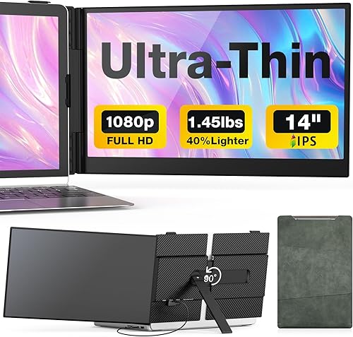 Extensor de pantalla para laptop, 14 pulgadas, ultrafino y ligero, monitor de viaje portátil FHD de 1080P, Plug & Play, monitor extendido portátil