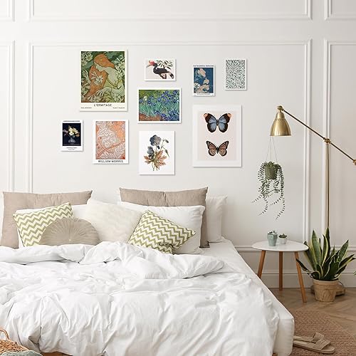 Miniatura 2 de ARPEOTCY 9 piezas de arte ecléctico de pared de 11 x 14 pulgadas, decoración de habitación, arte floral botánico de mariposa, arte de exposición