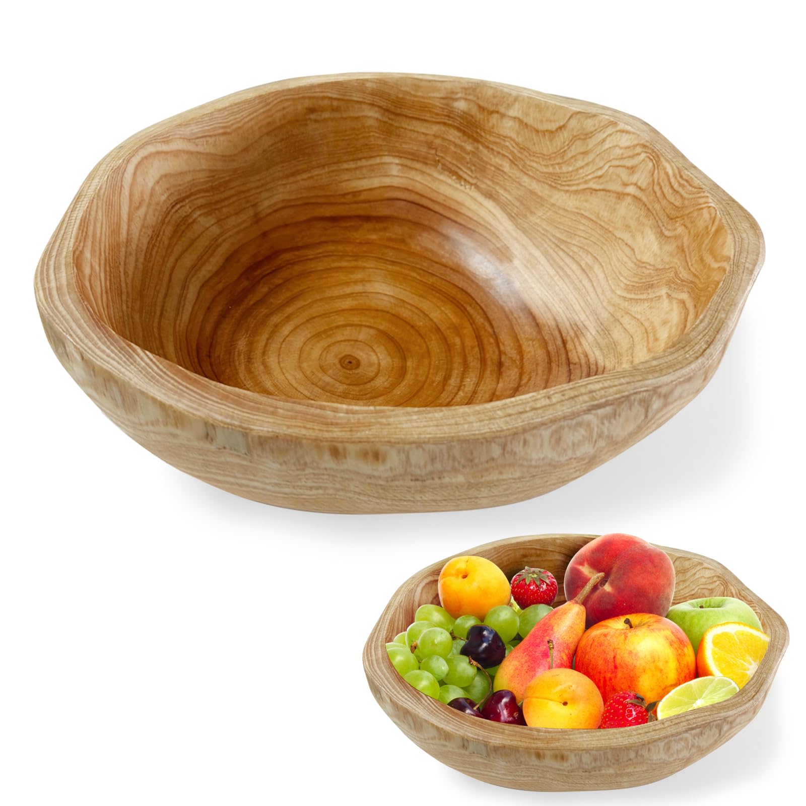 Ciotola per frutta in legno naturale, realizzata a mano, con forma irregolare, ciotola creativa in legno per frutta, insalate e snack, pezzo unico di decorazione da cucina (20-24 cm)