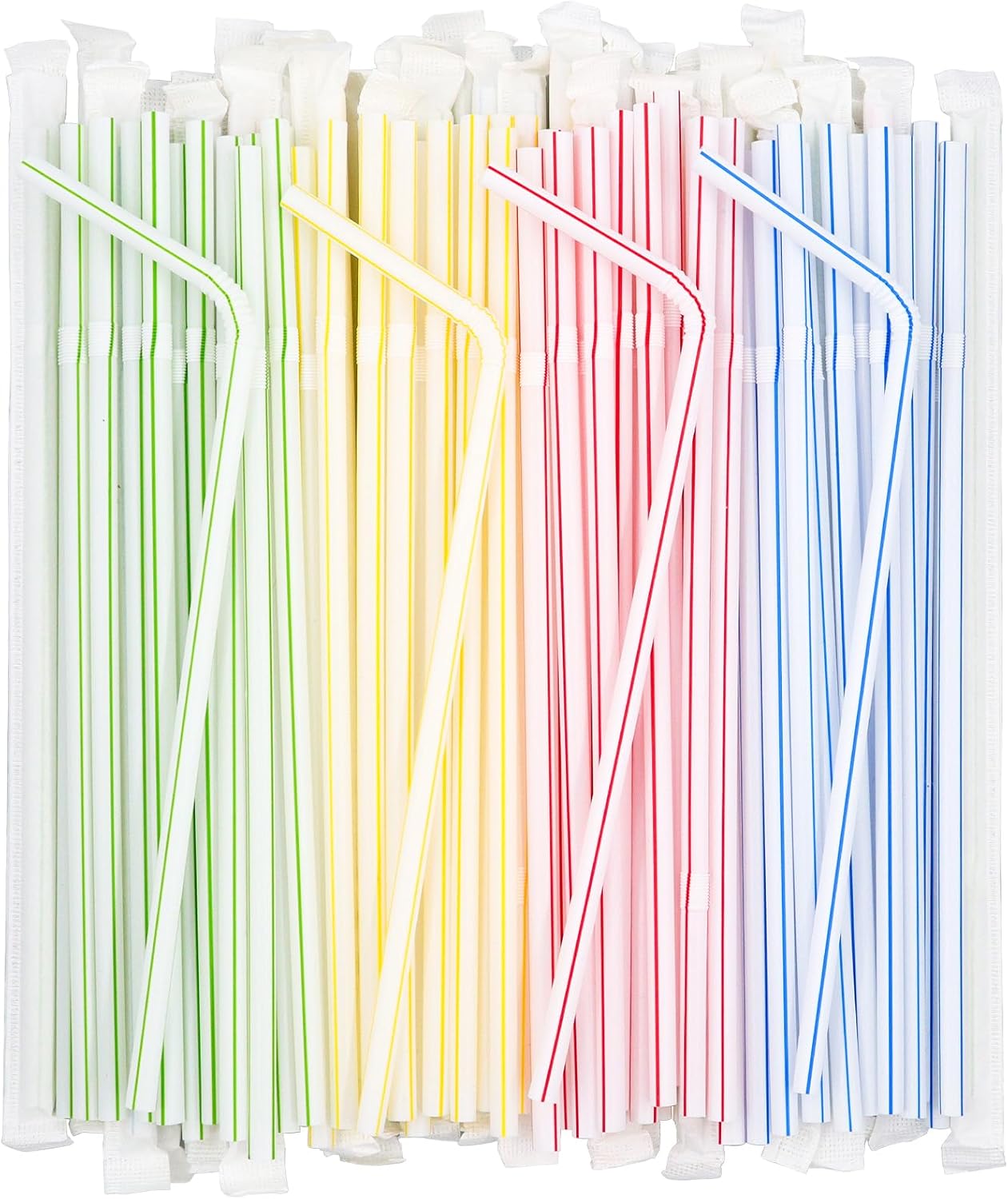 600 PCS Individually Wrapped Flexible Drinking Straws, Disposable Bendable Colorful Plastic Straws 8.27 in Length, 0.2 in Diameter BPA Free Bulk Straws for Juice, Soda and Smoothies