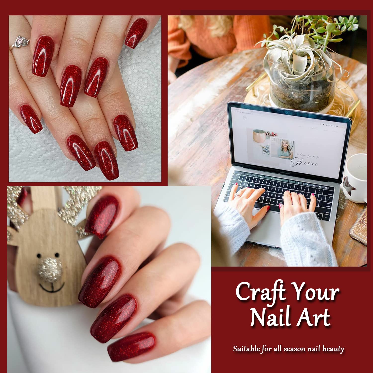 Vnicesli Smalto Semipermanente Unghie Rosso Bordeaux Glitter, Smalti Semipermanenti per Unghie Soak off UV LED Smalti Semipermanenti Gel Unghie Manicure Gel 10ml