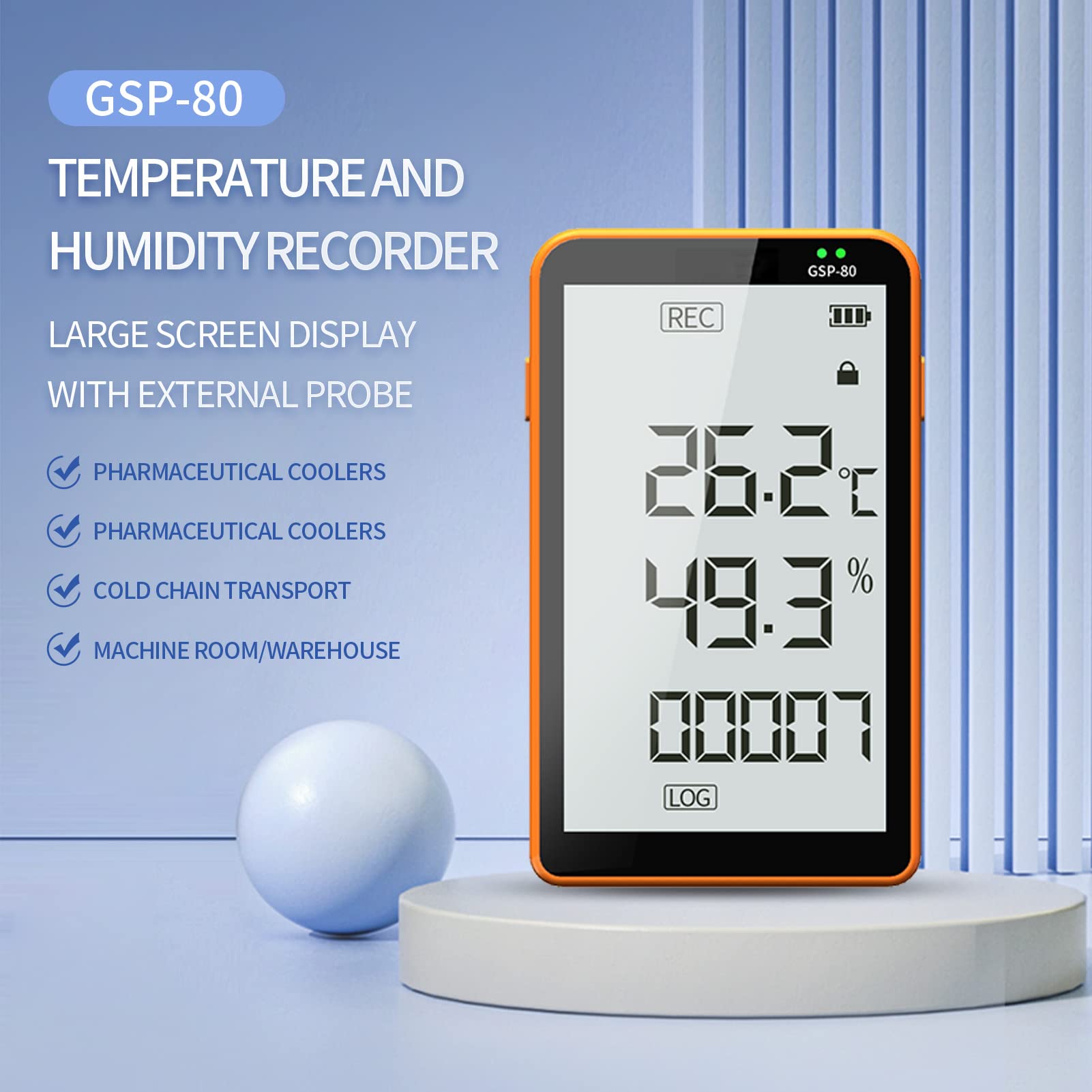 CHNADKS GSP-80S Temperatur- & Feuchtigkeits-Datenlogger – Hochpräziser Sensor, LCD-Display, USB-Export (PDF/Excel), Alarm, Akku – Für Kühlkette & Labor (-30°C Bis 60°C)