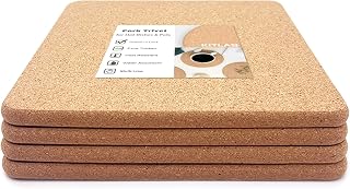 KITLAB 4-Pack 8 Inch Square Cork Trivets - Thick High-Density Heat Resistant Hot Pads, Coasters & Plant Mats for Table Protection