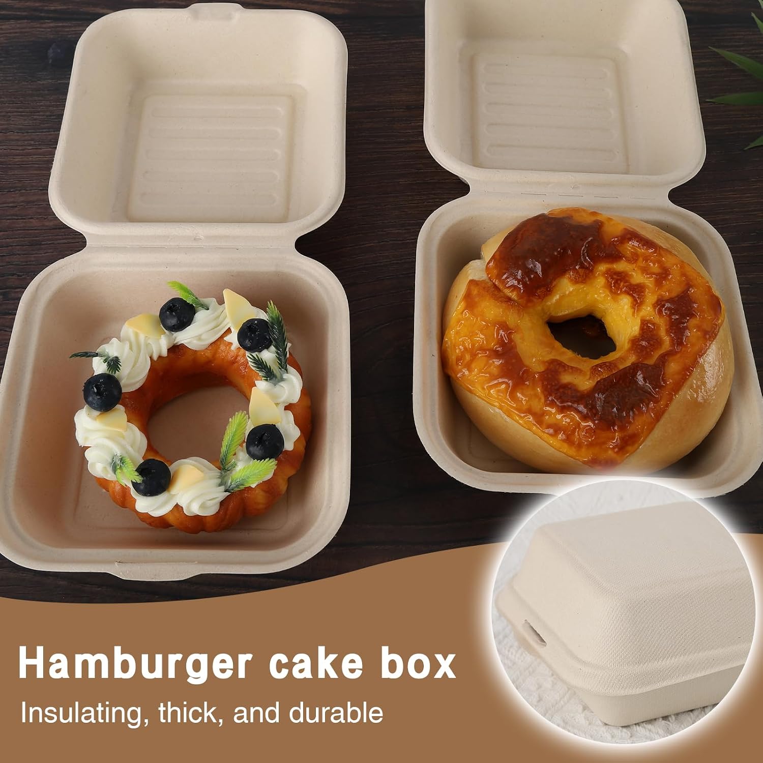 Hewnda 50 Pack 4 x 4 Inch Clamshell Takeout Tray,Microwaveable paper hinged containers,Clamshell Food Containers, Burgers,Sandwich, Cookies Take-Out Container (True colors)