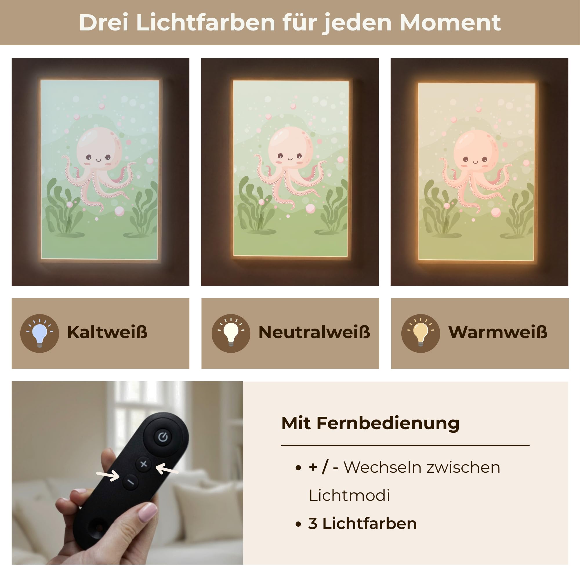 Kinder Nachtlicht 60x90 cm Tischlampe Kinderzimmer Kids Night Light Nachtlampe Baby Schlaflicht Licht Oktopus - Meerestiere - Grün - Unterwasser