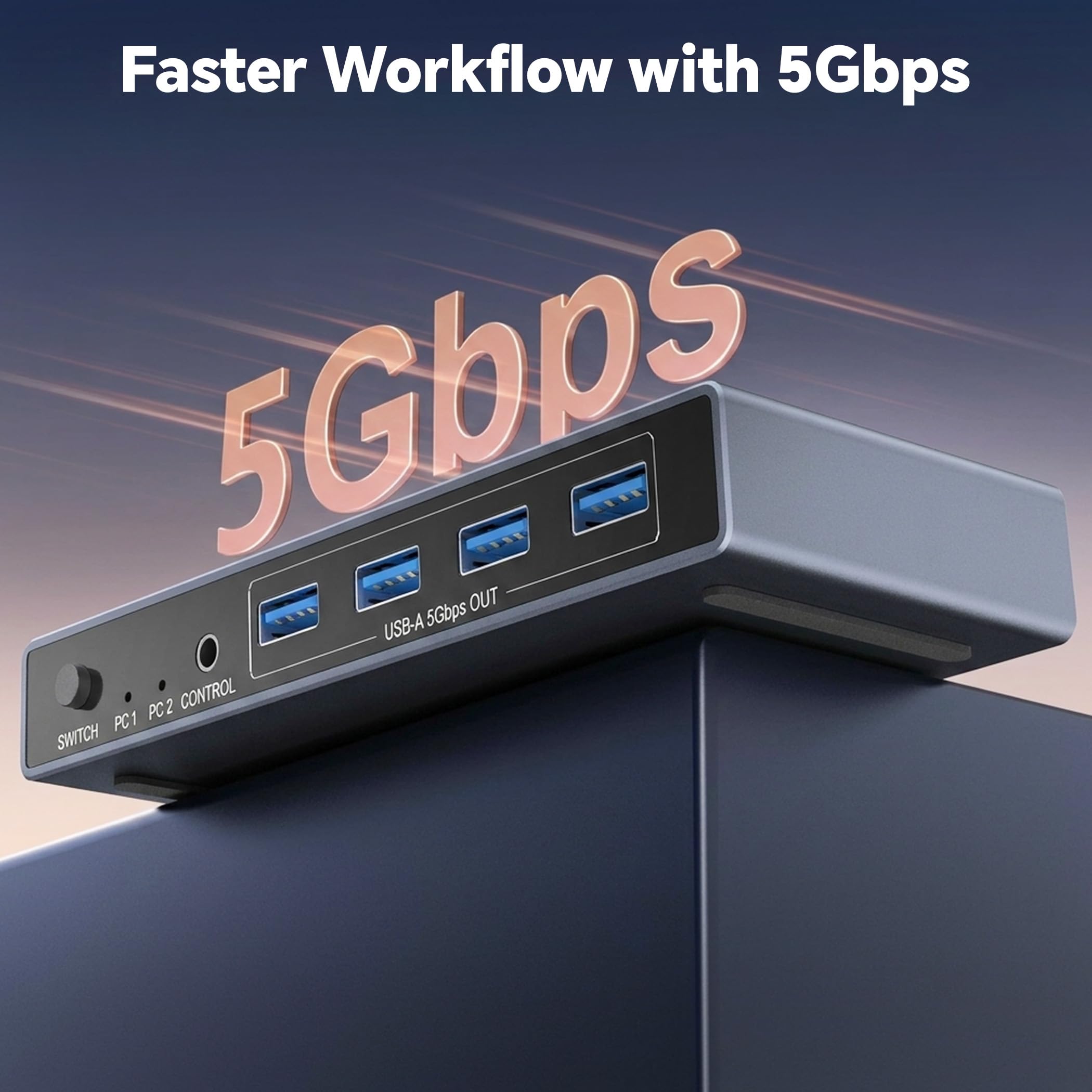 USB 3.0 Switch 2 in 7 Out, USB Switcher für 2 Computer Share 4 USB-A + 3 USB-C Geräte - 5Gbps USB Switch Hub für Laptop Tastatur Maus Drucker mit Controller, USB C Stecker Adapter, Netzteil