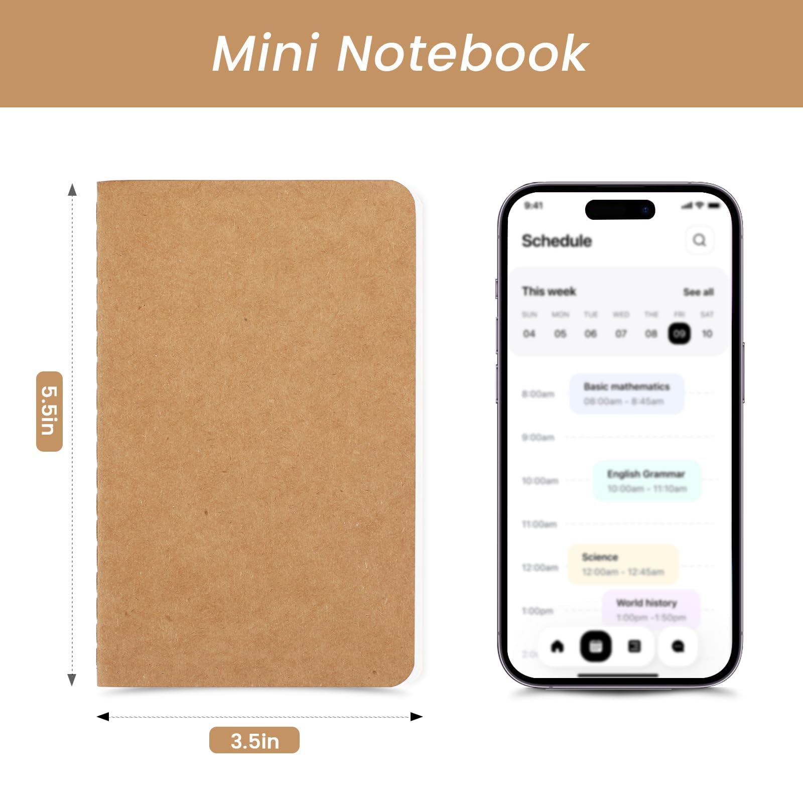 Oucaru Mini-Notizbücher, Großpackung, 8,9 x 14 cm, Braun, 60 Seiten, liniertes Papier, kleines Taschennotizbuch, Mini-Tagebuch, Notizblöcke für Kinder, Studenten, Reisende, Schule, Bürobedarf, 16