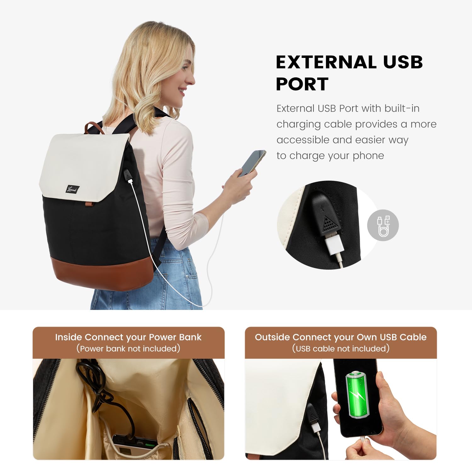 LOVEVOOK Rucksack Damen, Groß Wasserdichter Laptop Daypack Reiserucksack Arbeitstasche Elegant mit 15,6 Zoll Laptopfach, Schulrucksack Business Travel Backpack Women für Uni Reise Büro Alltag, Schwarz