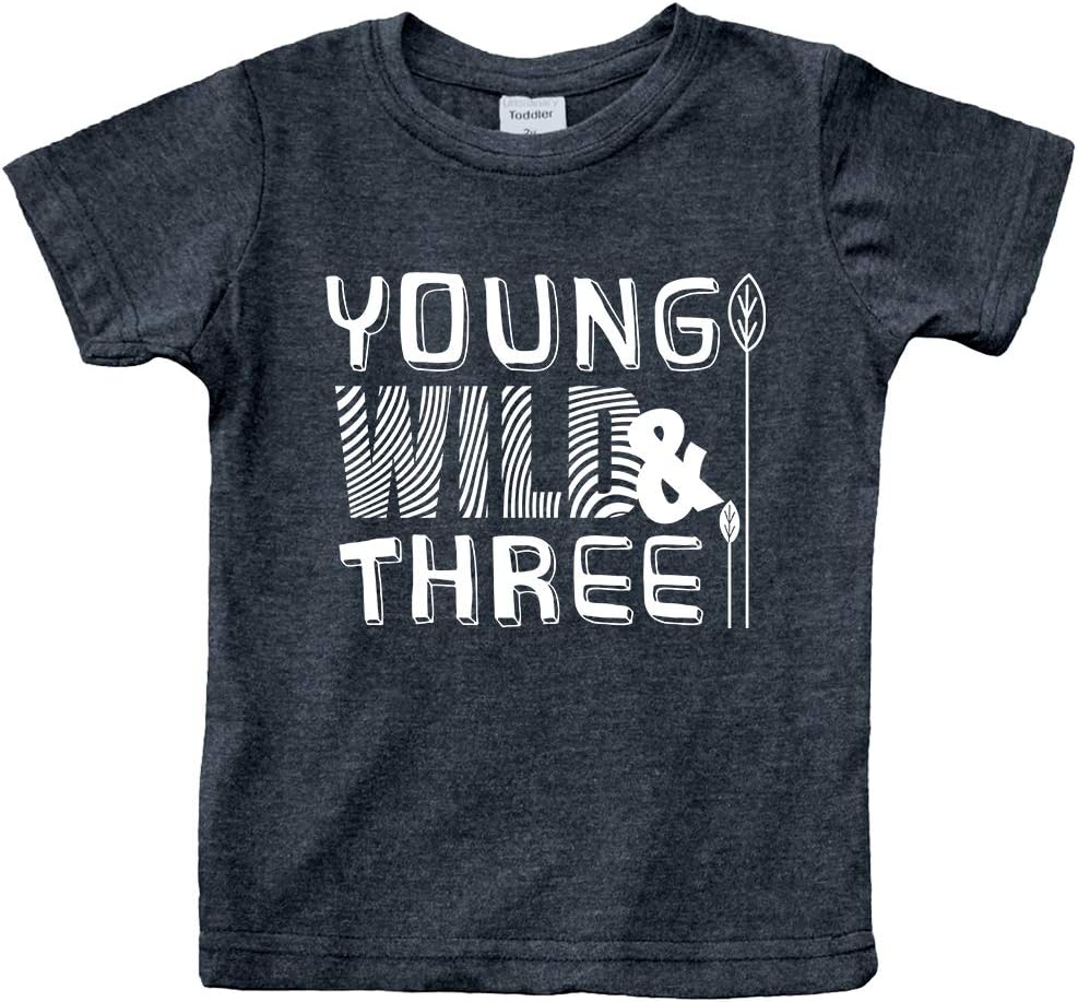 Young Wild and Three Boy 3rd Birthday Outfit Toddler Shirt 3 Year Old Boys Third Party Tshirt